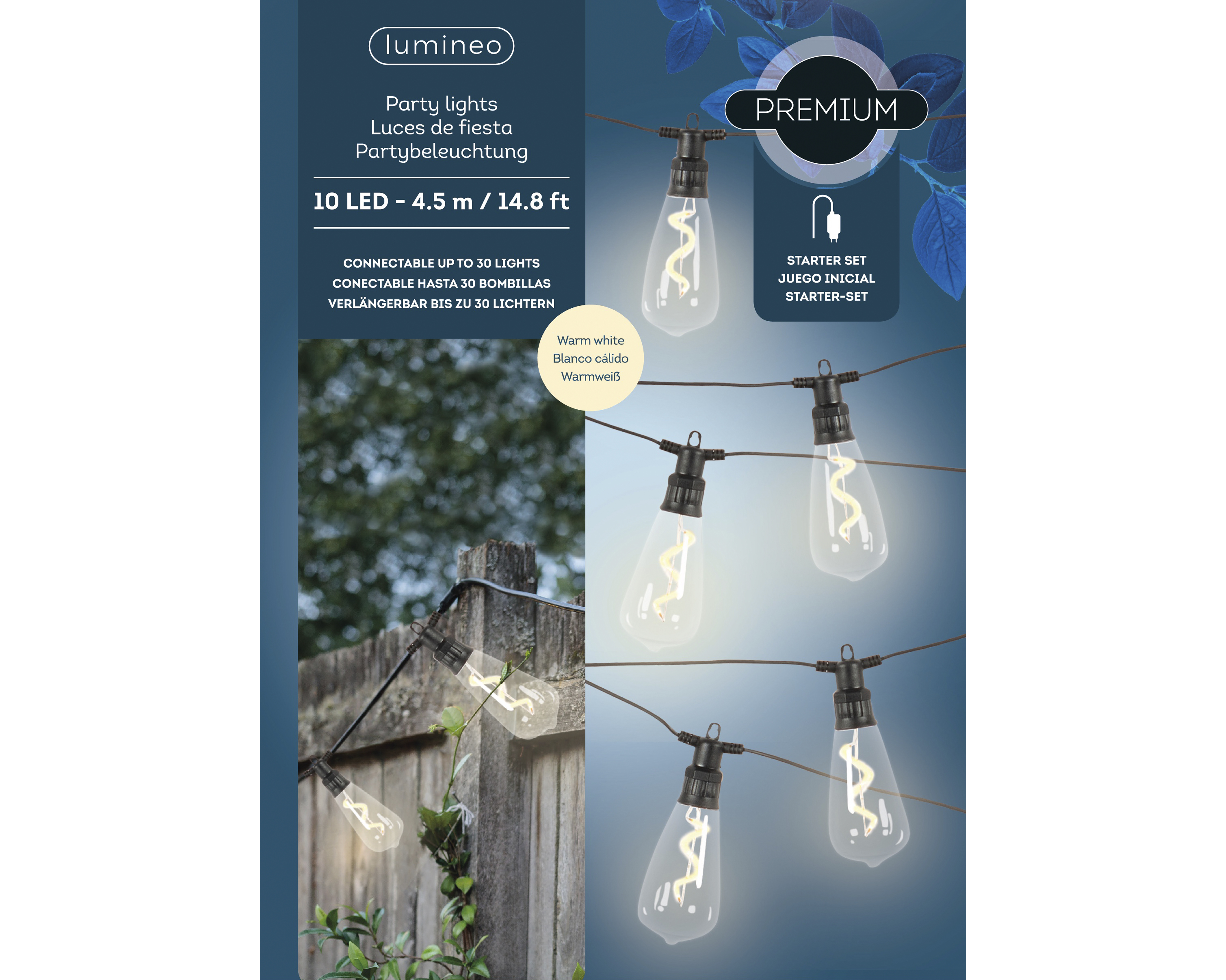 Partylight LED Outdoor 450 cm Zwart - 10 leds - Warm Wit