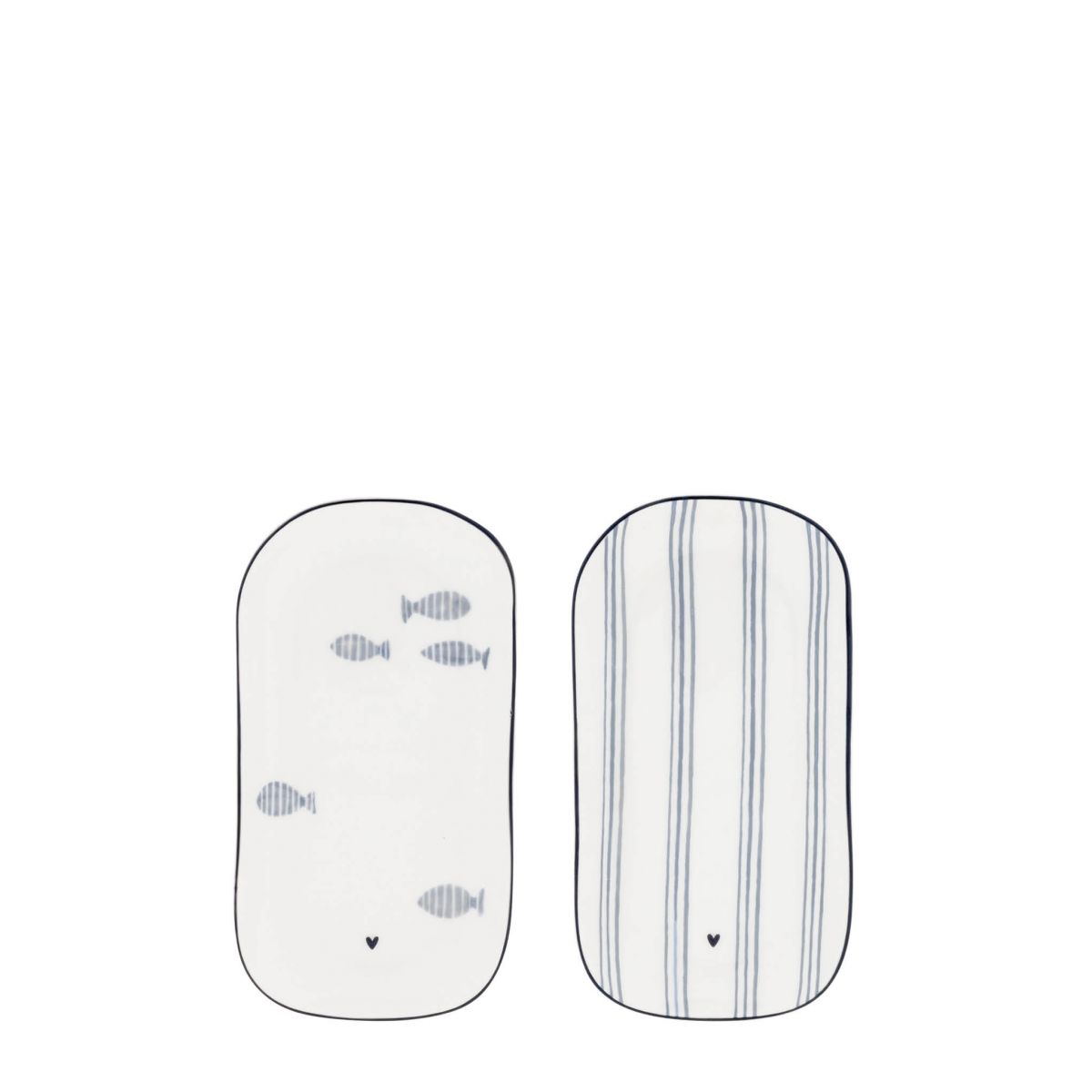 Bastion Collections Bord Ovaal Blue Fish/Small Stripe 16x8 cm - Keramiek - assorti - prijs per stuk