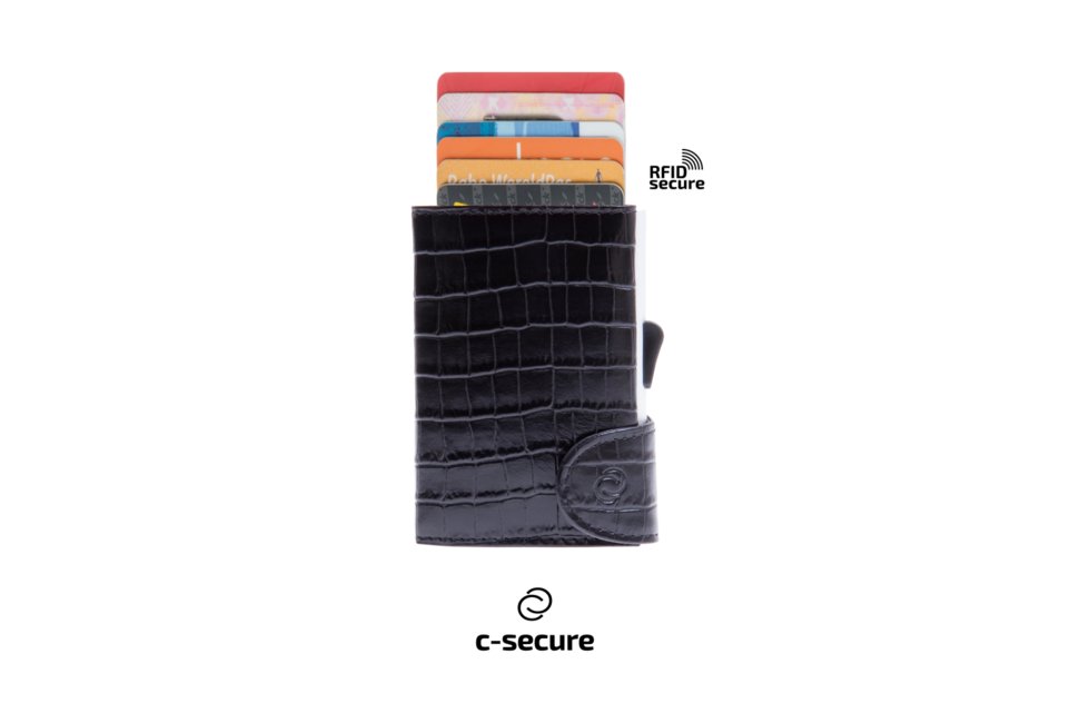 C-Secure Kaarthouder/Portefeuille Leder 4-7 Kaarten - Croco Black