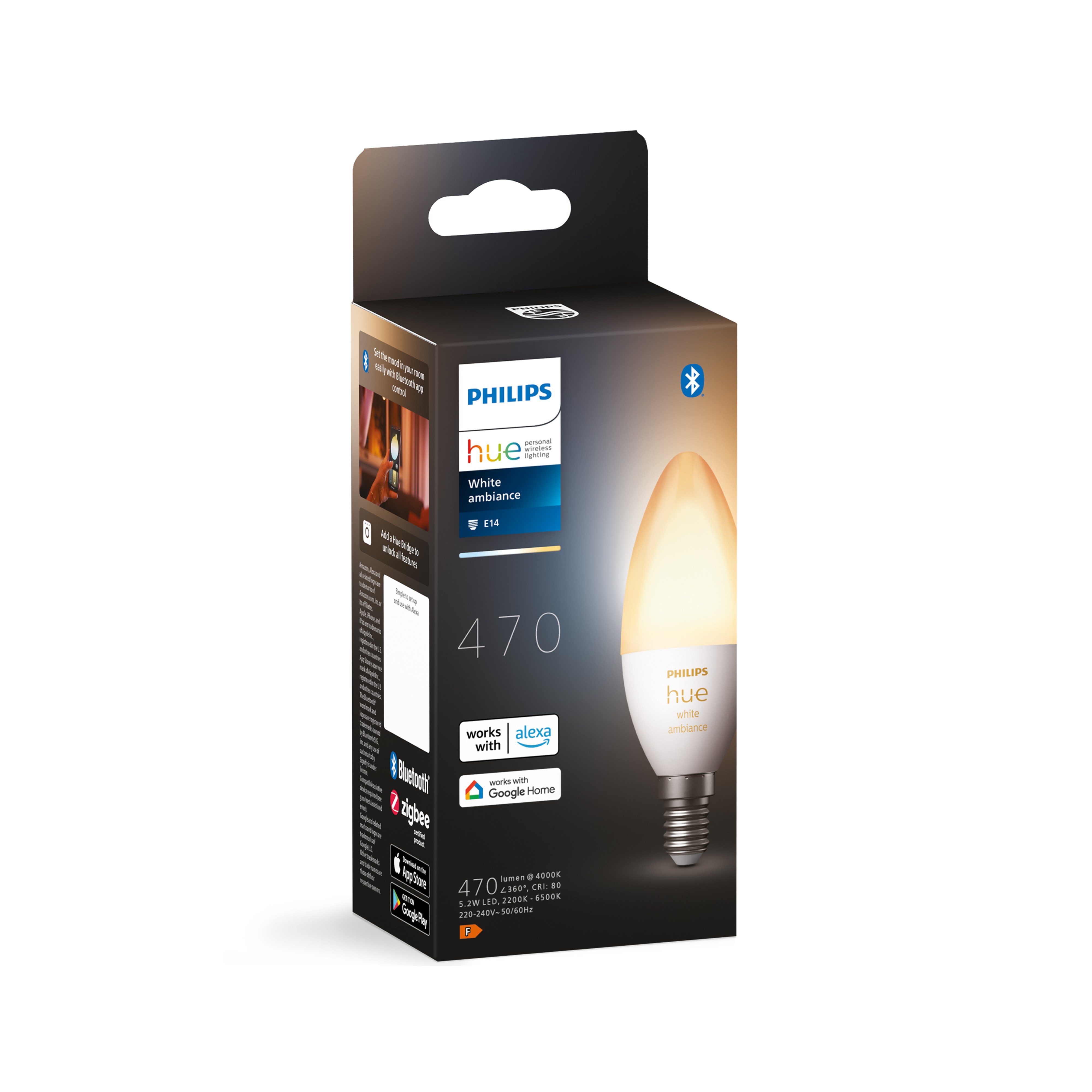 Philips Hue LED Kaarslamp B39 E14 5.2W White Ambiance Bluetooth