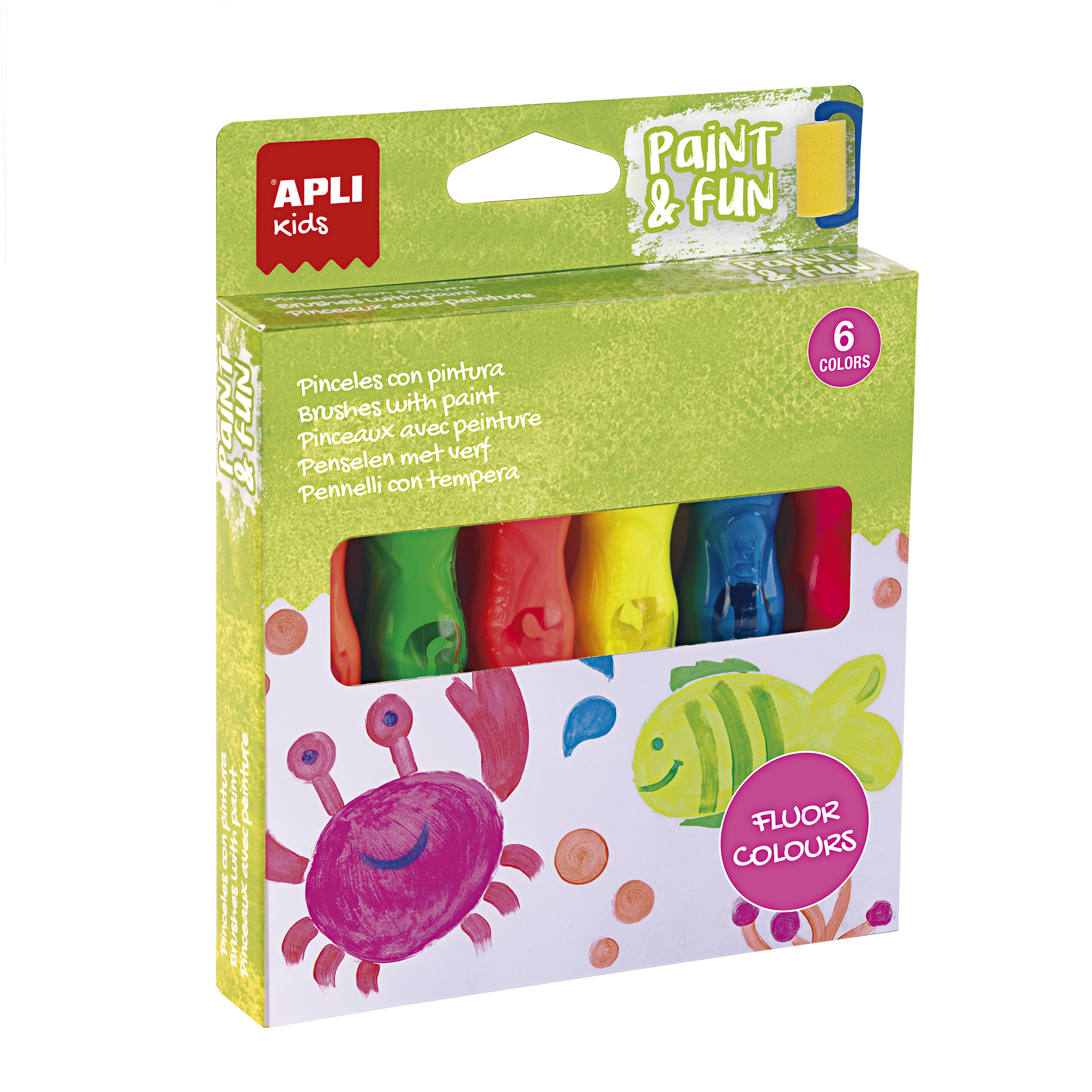 Apli Kids Paint&Fun Verftubes met Kwast Fluo Colors 6x14 ml