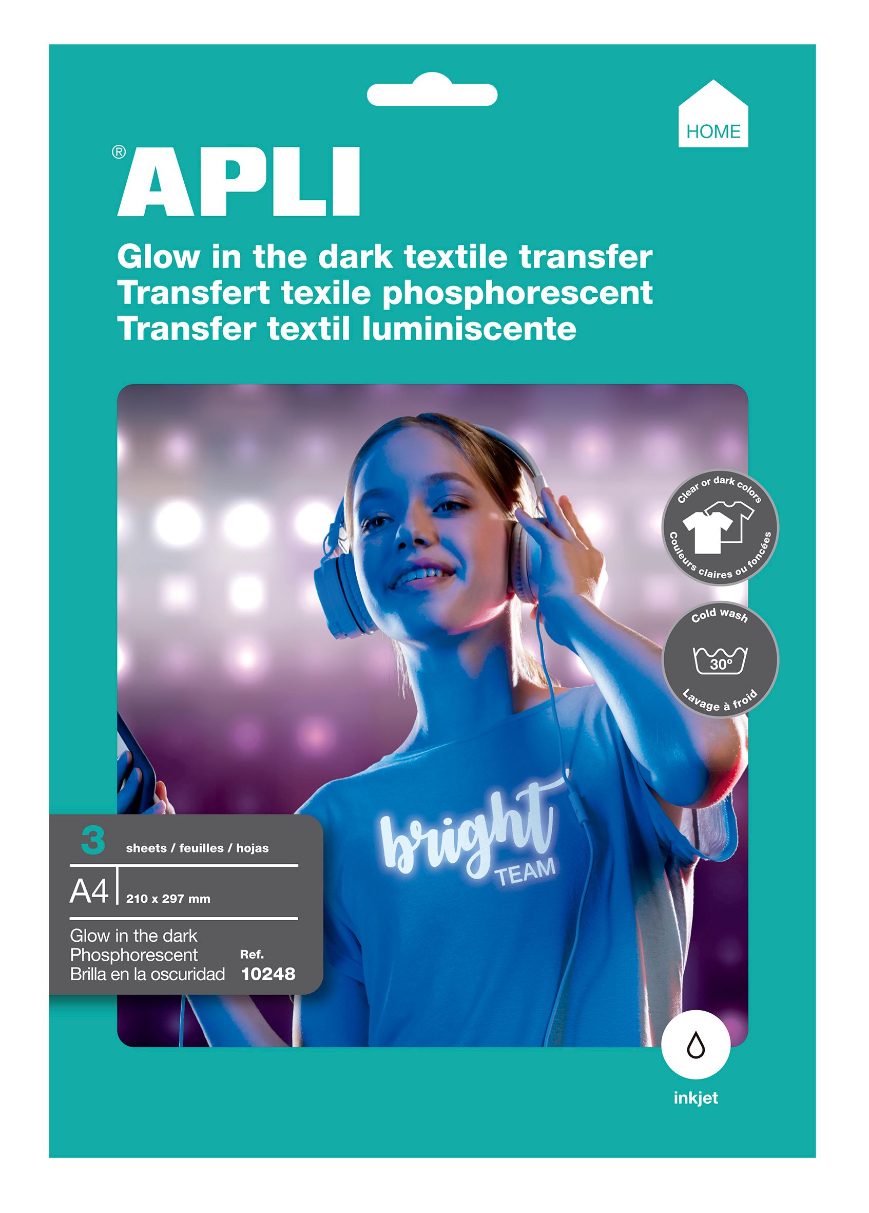 Apli Transfert Papier A4 Glow in The Dark - 3 vel