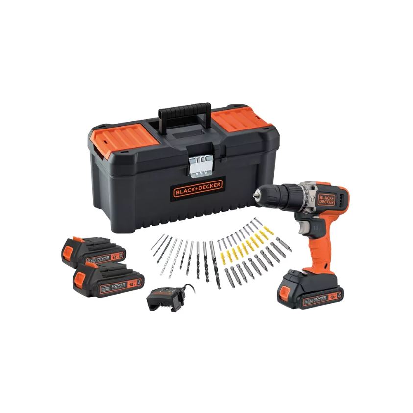 Black+Decker Klopboormachine/ Schroefmachine 18V met 3 Accu's + Koffer + 40 a.