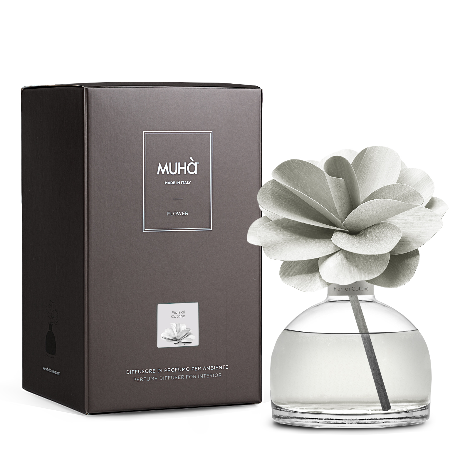 Muhà Geurdiffuser Flower Light Grey 200ml - Cotton Flowers