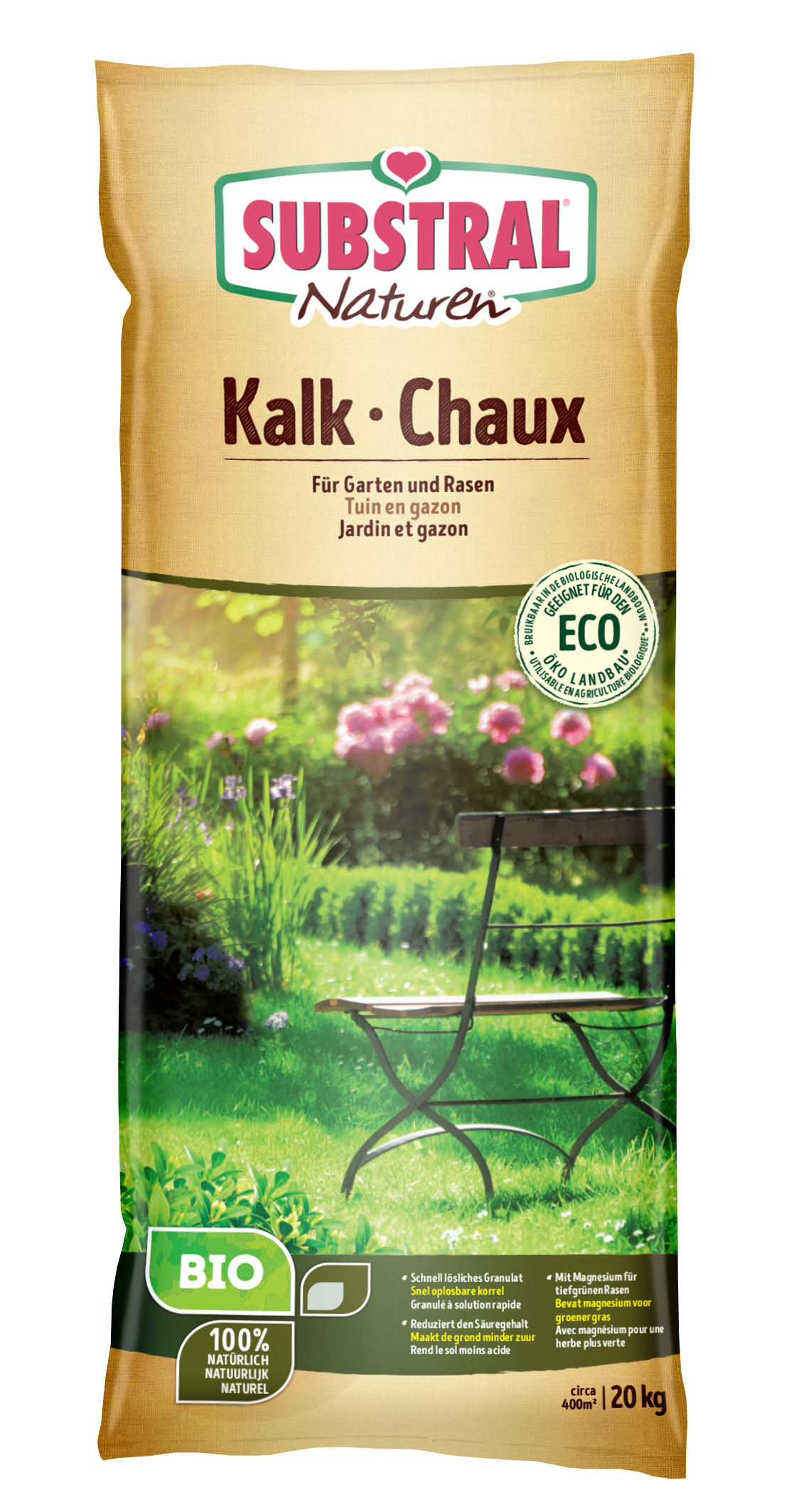 Naturen Kalk voor Tuin en Gazon 20 kg ook voor Biologische Tuinbouw