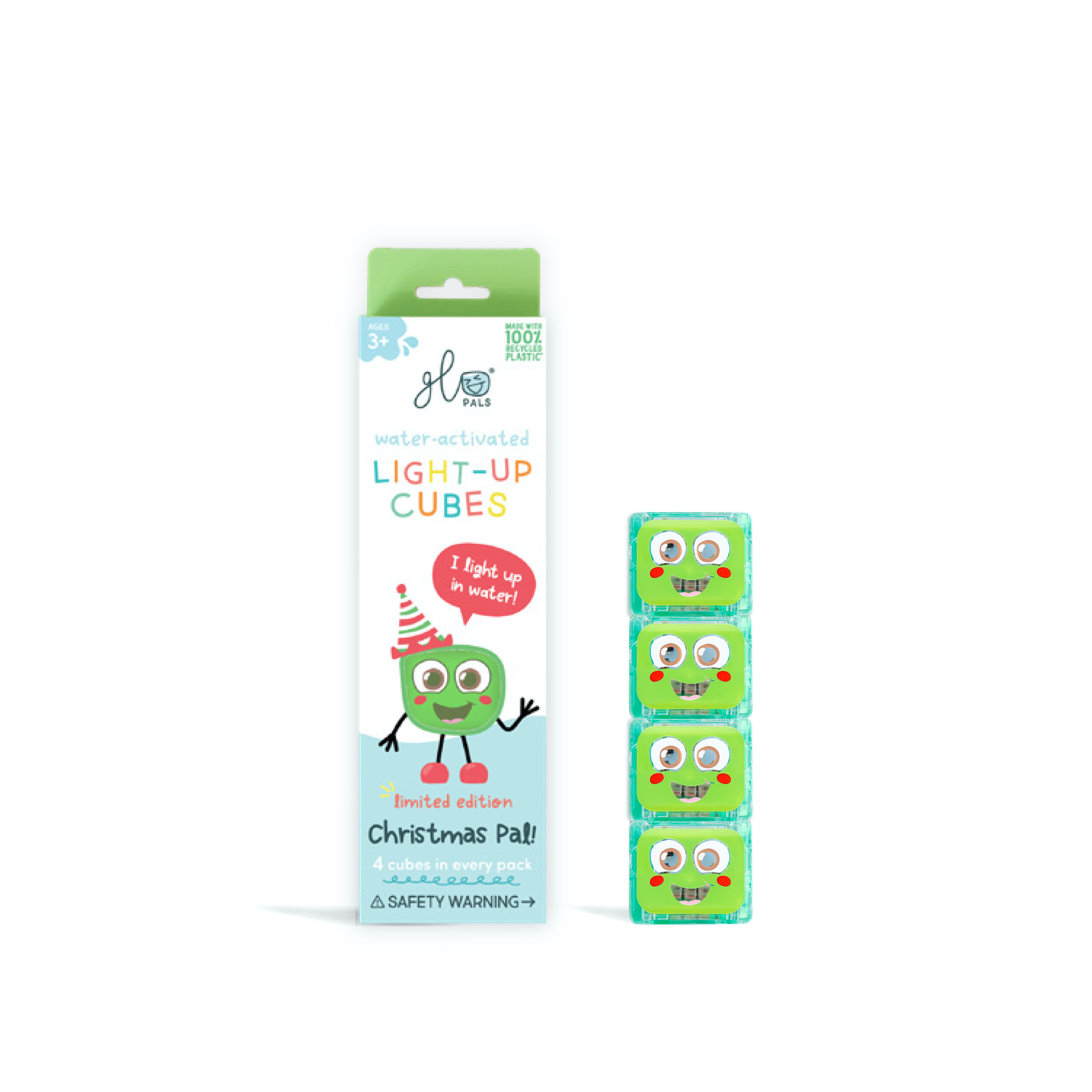 Glo Pals Badspeelgoed Light-Up Cubes Christmas White-Green - 4 stuks Glo Pals Badspeelgoed Light-Up Cubes Christmas White-Green - 4 stuks