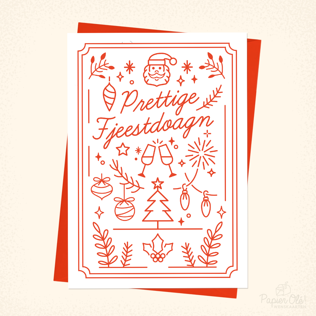 Papier Olé Kerstkaart Prettige Fjeestdoagn