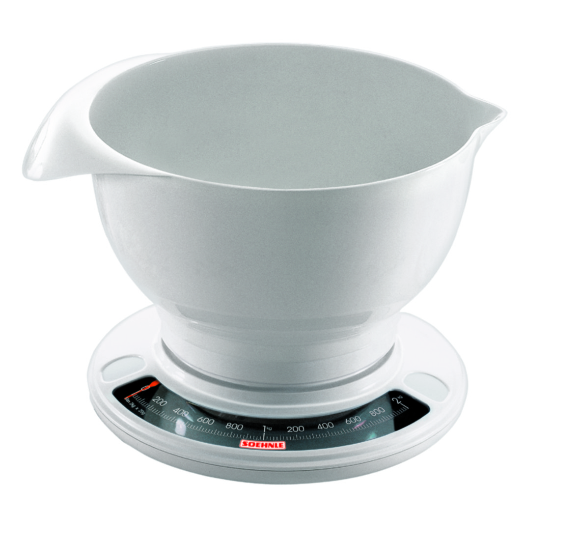 Soehnle Keukenweegschaal Culina Pro Wit - Analoog - tot 5kg - op 50g - 11.6x21.5x28 cm - Mengkom 2.5l met Schenktuit en Handgreep