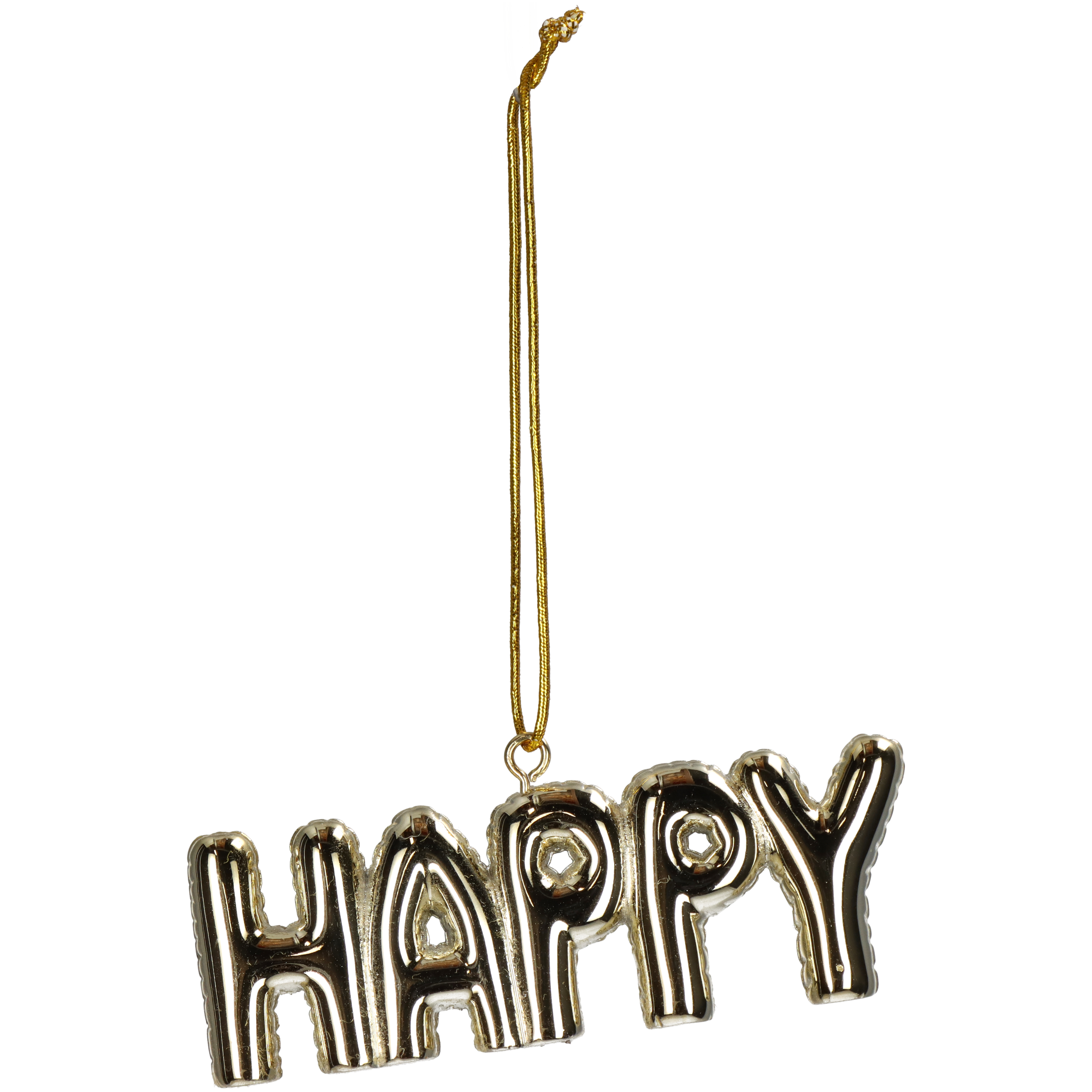Boomhanger Tekst Happy 8cm - Goud - Polyresin
