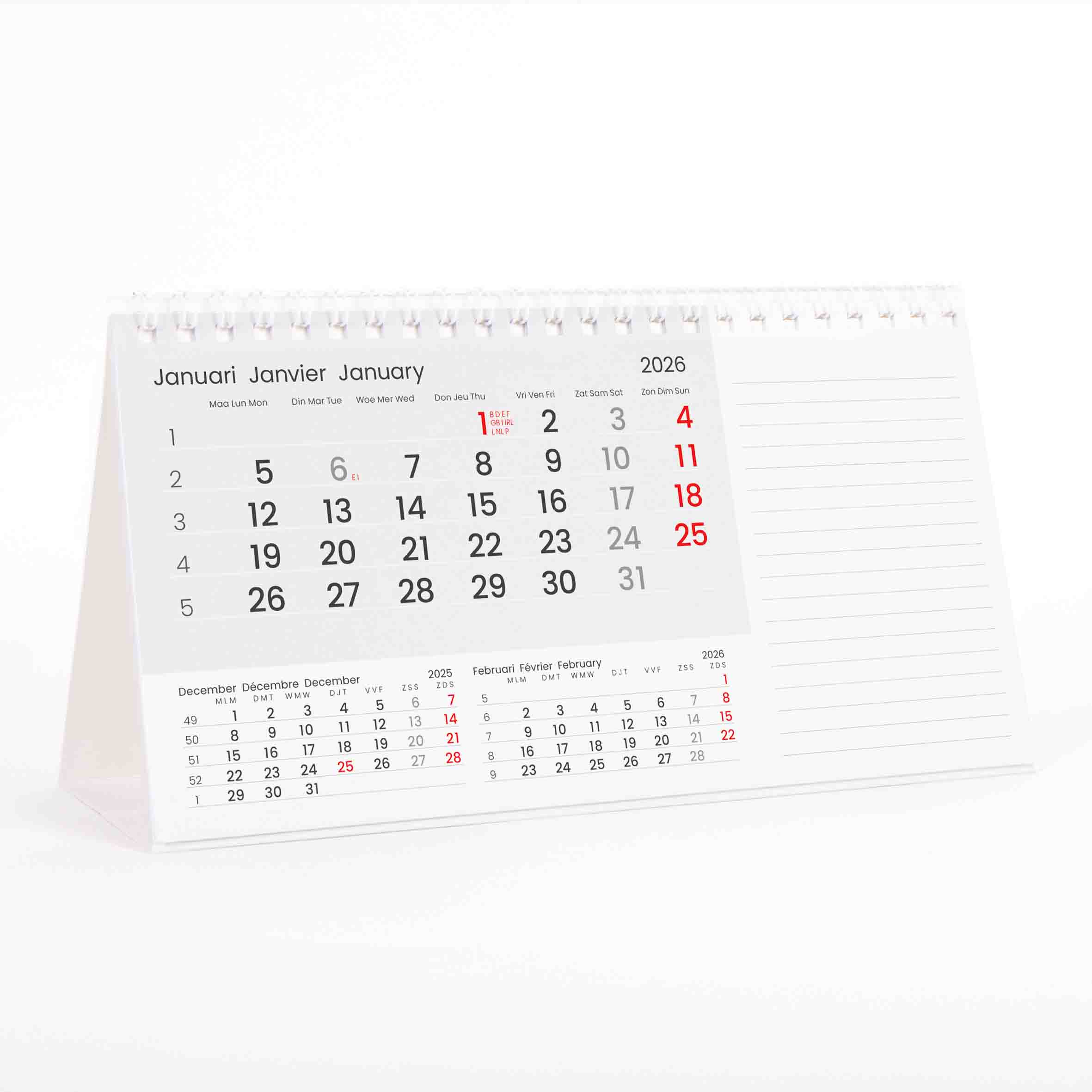 Bureaukalender 2026 Tabletop met Schrijfruimte 21x11 cm