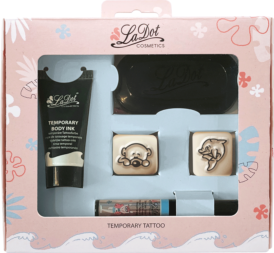 LaDot Tijdelijke Tattoo Stempel set Inkt, Stempelkussen, Liner Blauw en Stempel S19-S23