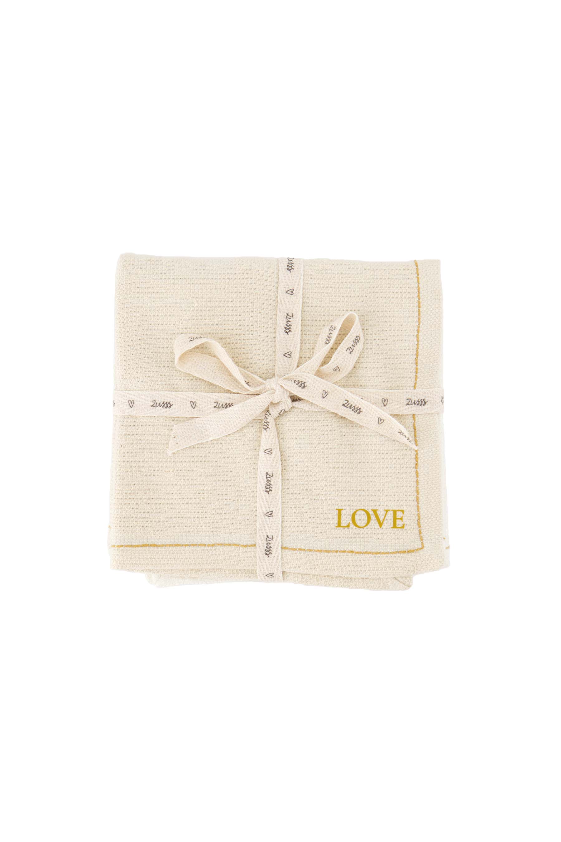 Zusss Vaatdoeken Love 24x24 cm set 4 stuks - Katoen - White/Gold