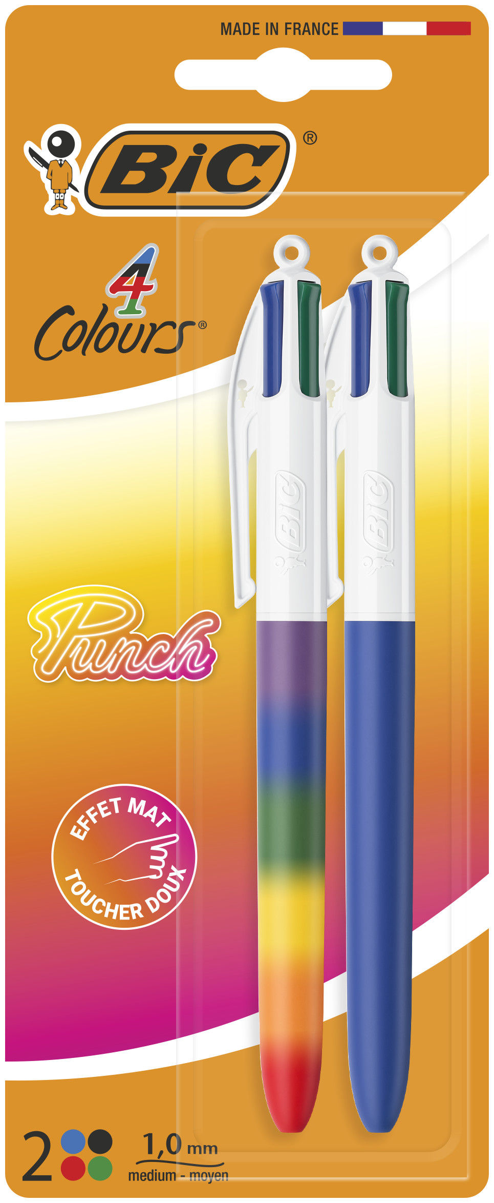 Bic 4 Colours Balpen Punch Rainbow-Uni assorti 2 stuks Blister - per stuk Bic 4 Colours Balpen Punch Rainbow-Uni assorti 2 stuks Blister - per stuk