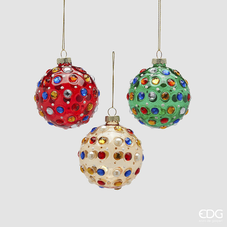 EDG Kerstbal Glas met Edelstenen Multicolor 8cm - assorti - prijs per stuk