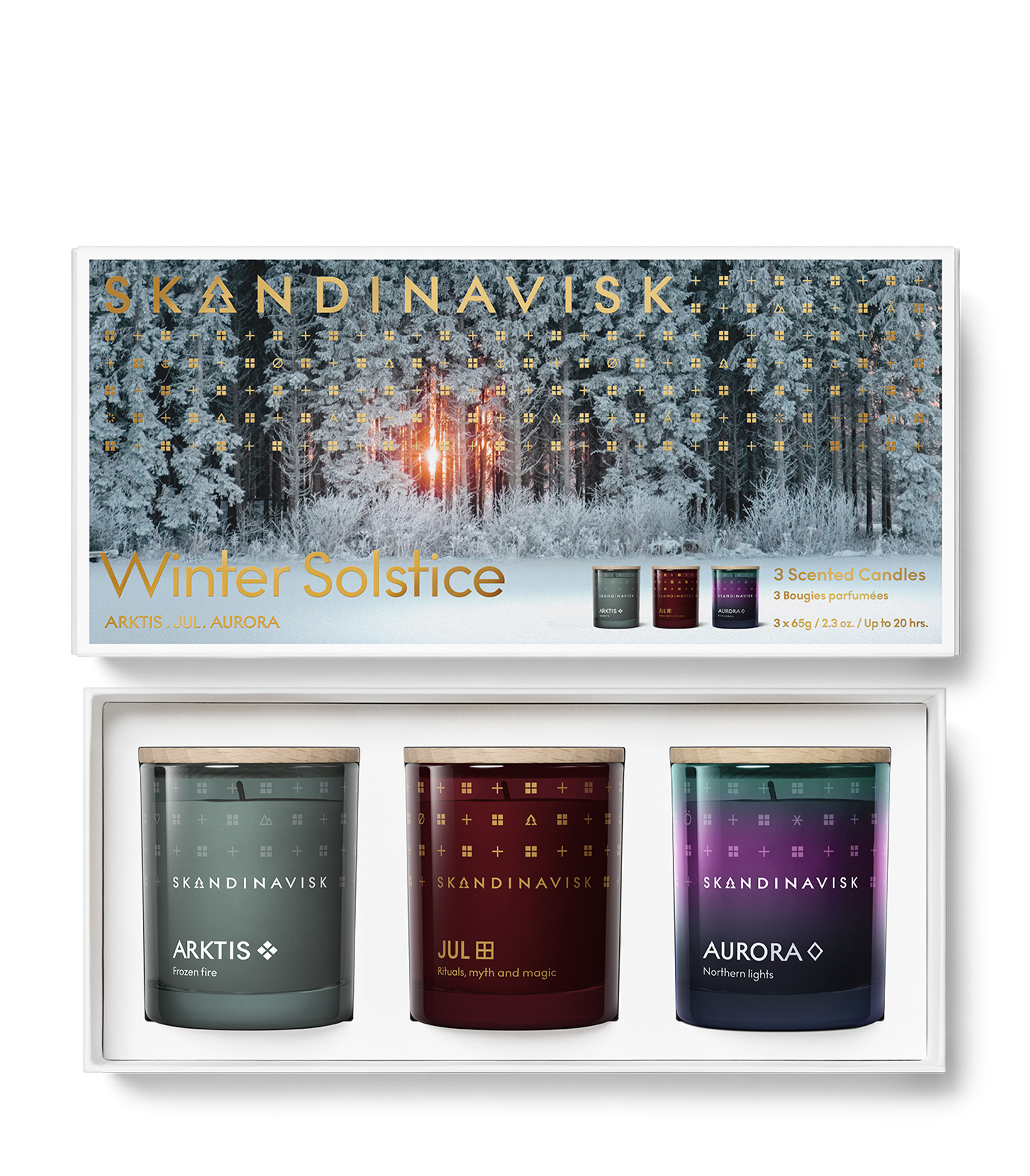 Skandinavisk Geurkaarsen Set Winter Solstice - 3-delig - 3x 65g - elk 20 Branduren