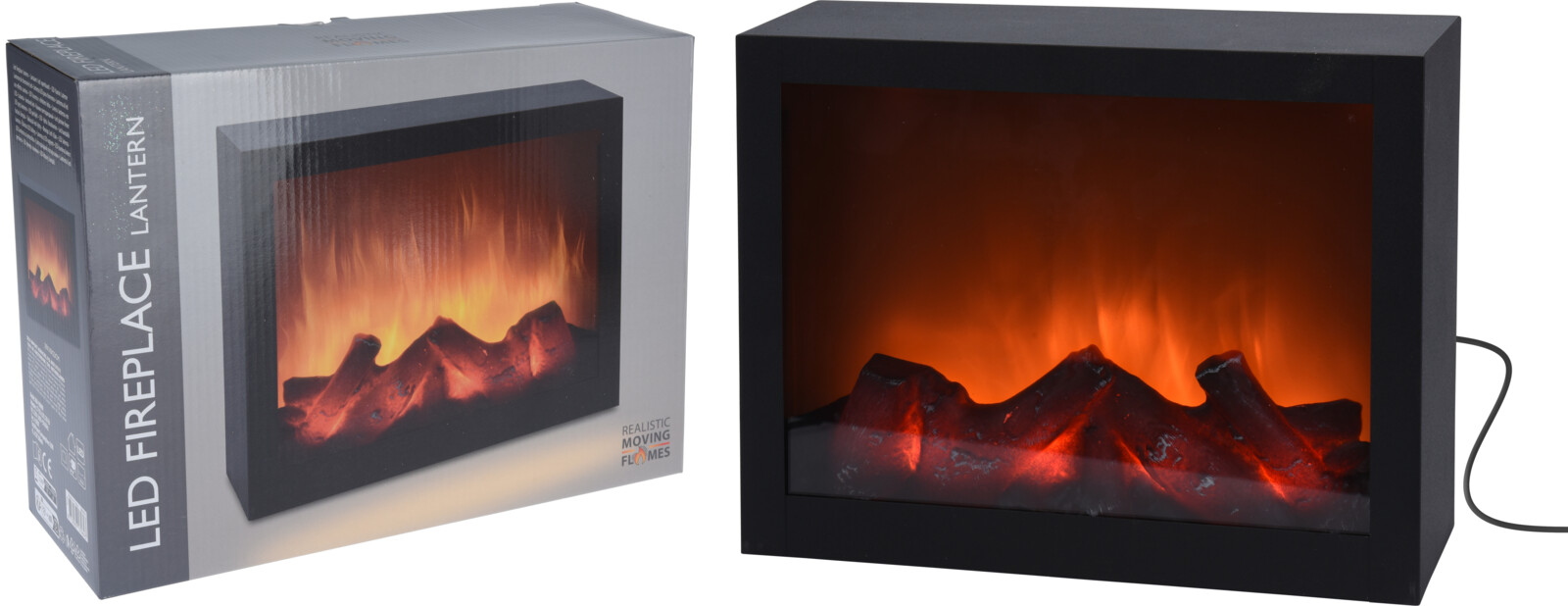 Open Haard LED 29x10x23 cm - Zwart Metaal met Glazen Venster - met ...