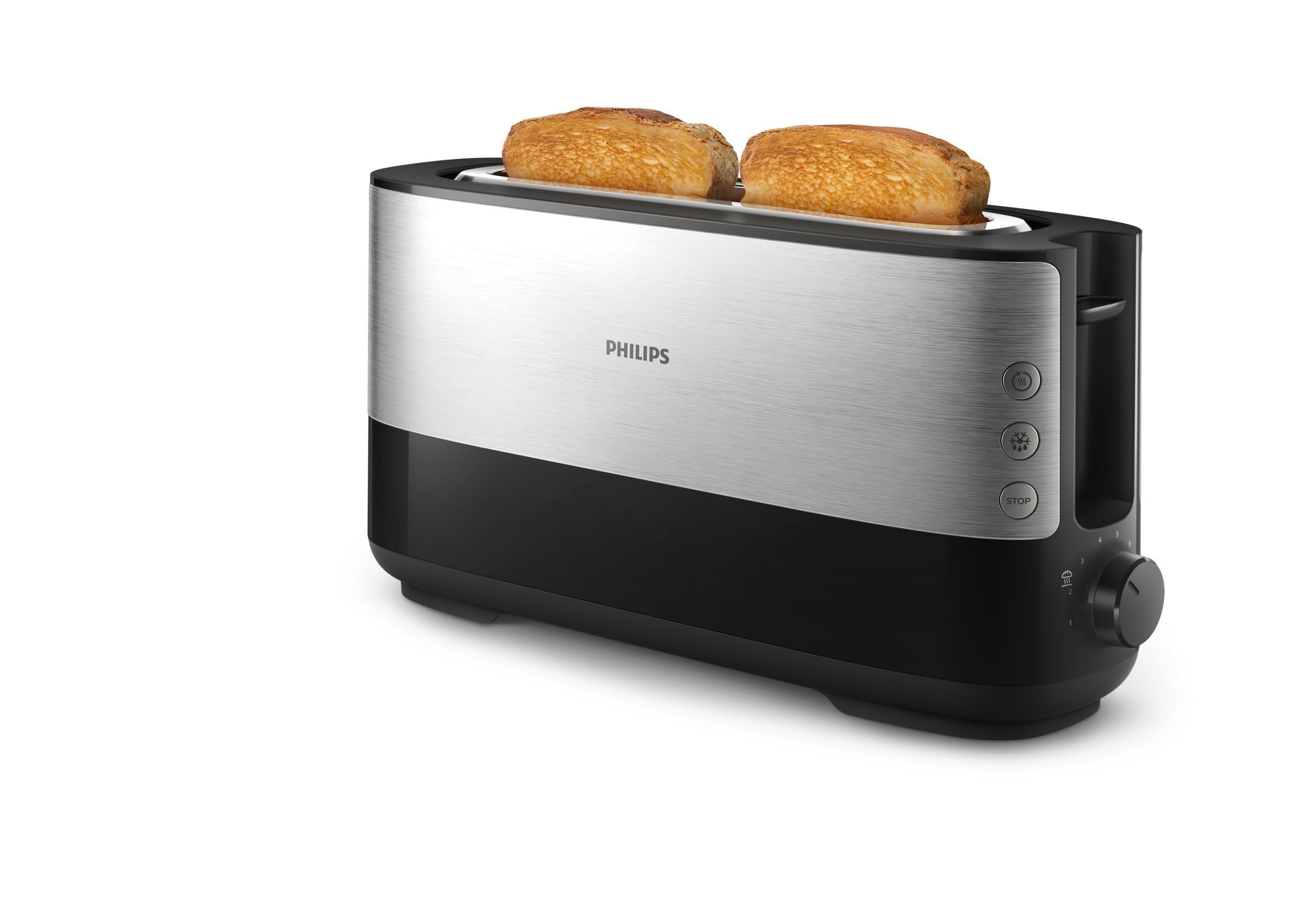 TOASTER VIVA ZWART 1030 W LANGE SNEDE STOPKNOP, 7 STANDEN MET ONTDOOISTAND
