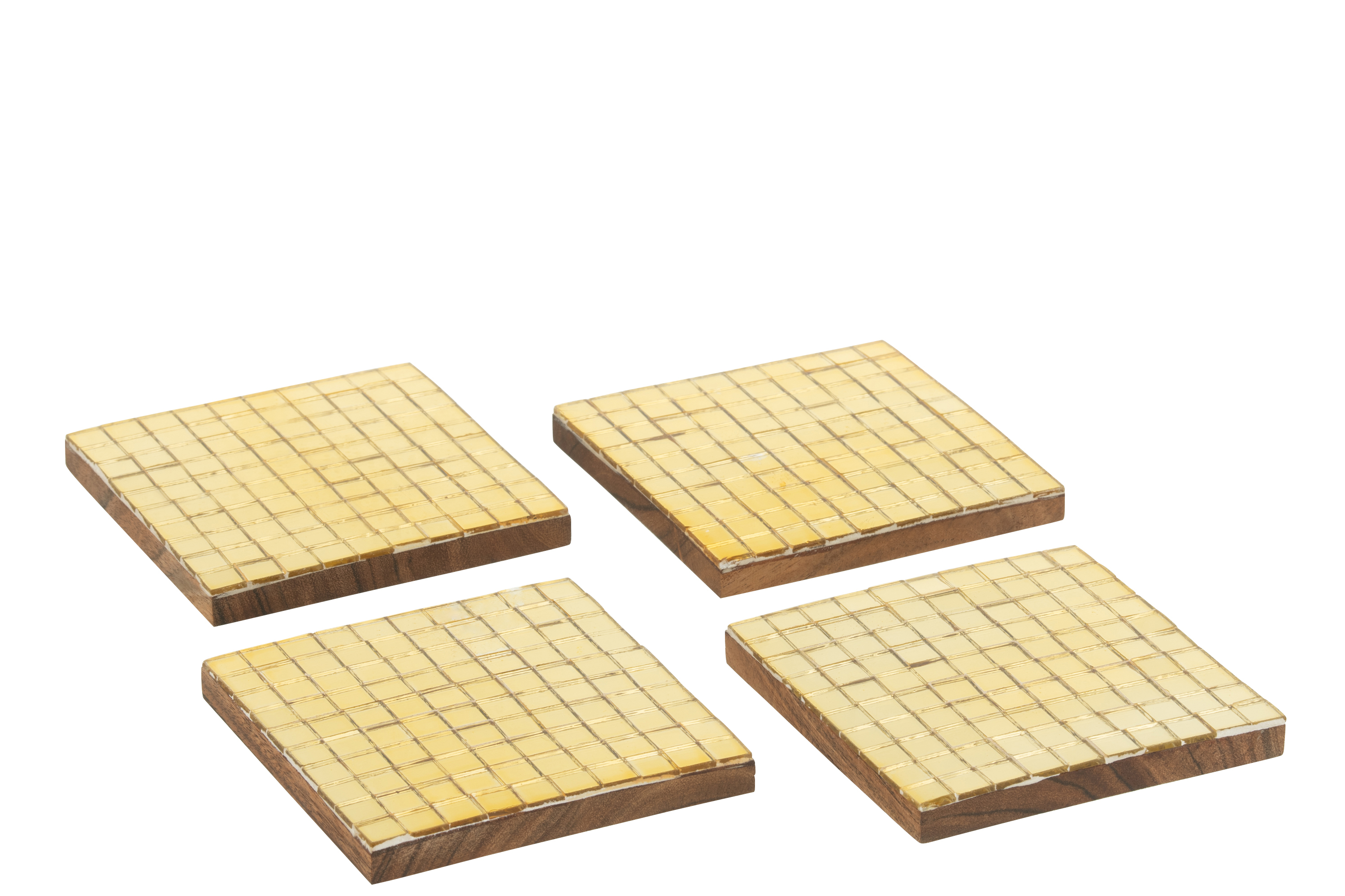 J-Line Glasonderzetter Mozaiek Goud 10x10 cm set 4 stuks - Acaciahout