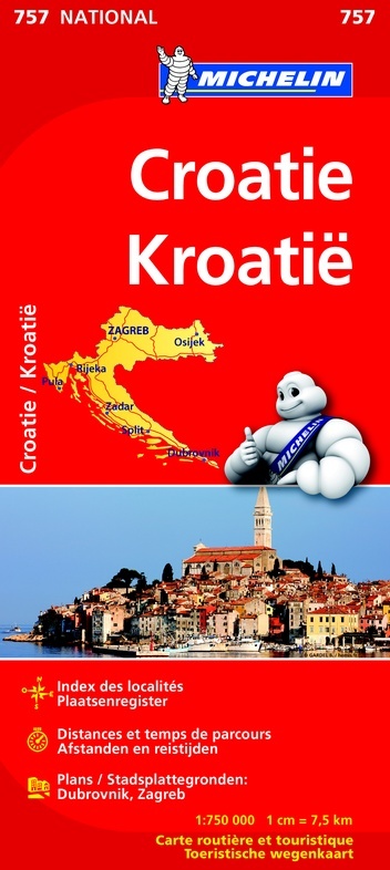 Michelin Kaart Nationaal Kroatië 2023 Plattegrond & Plaatsnamenregister