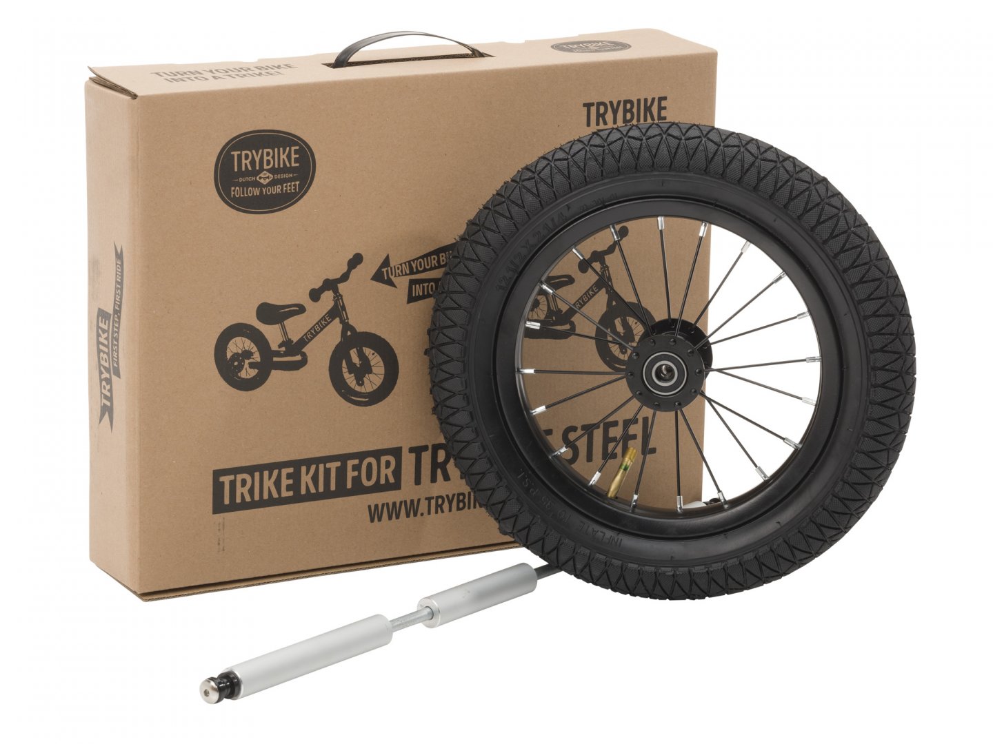 Trybike Trike Kit Black en Matt Grey - maakt van je Loopfiets een Driewieler