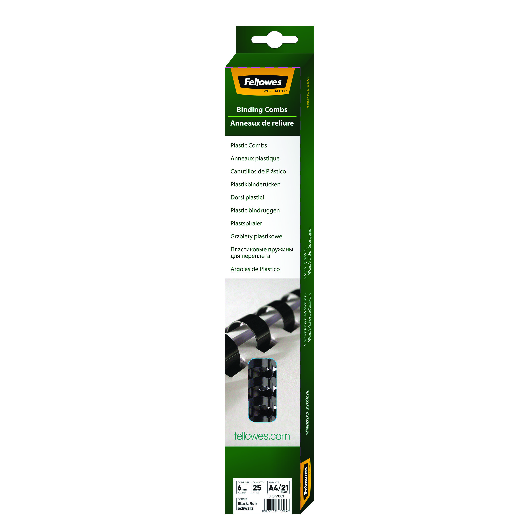 Fellowes Plastic Comb 6MM A4 Black 25 stuks