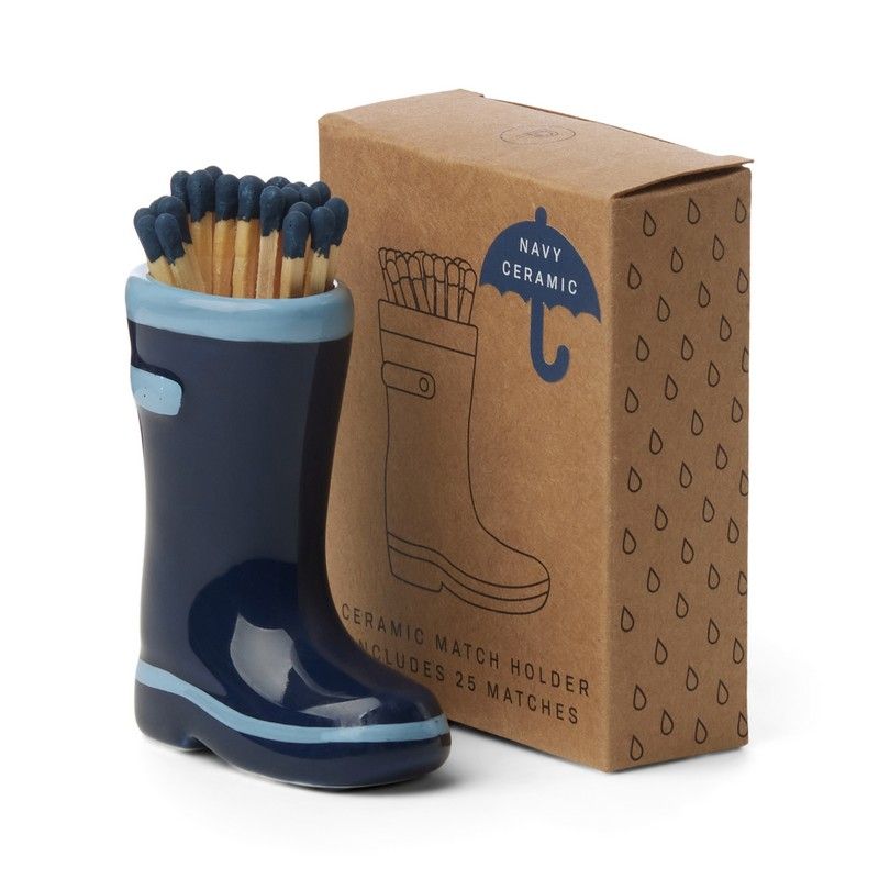 Paddywax Luciferhouder Wellington Laars Blauw met 25 Lucifers - Keramiek - 7x3.5x8.4 cm