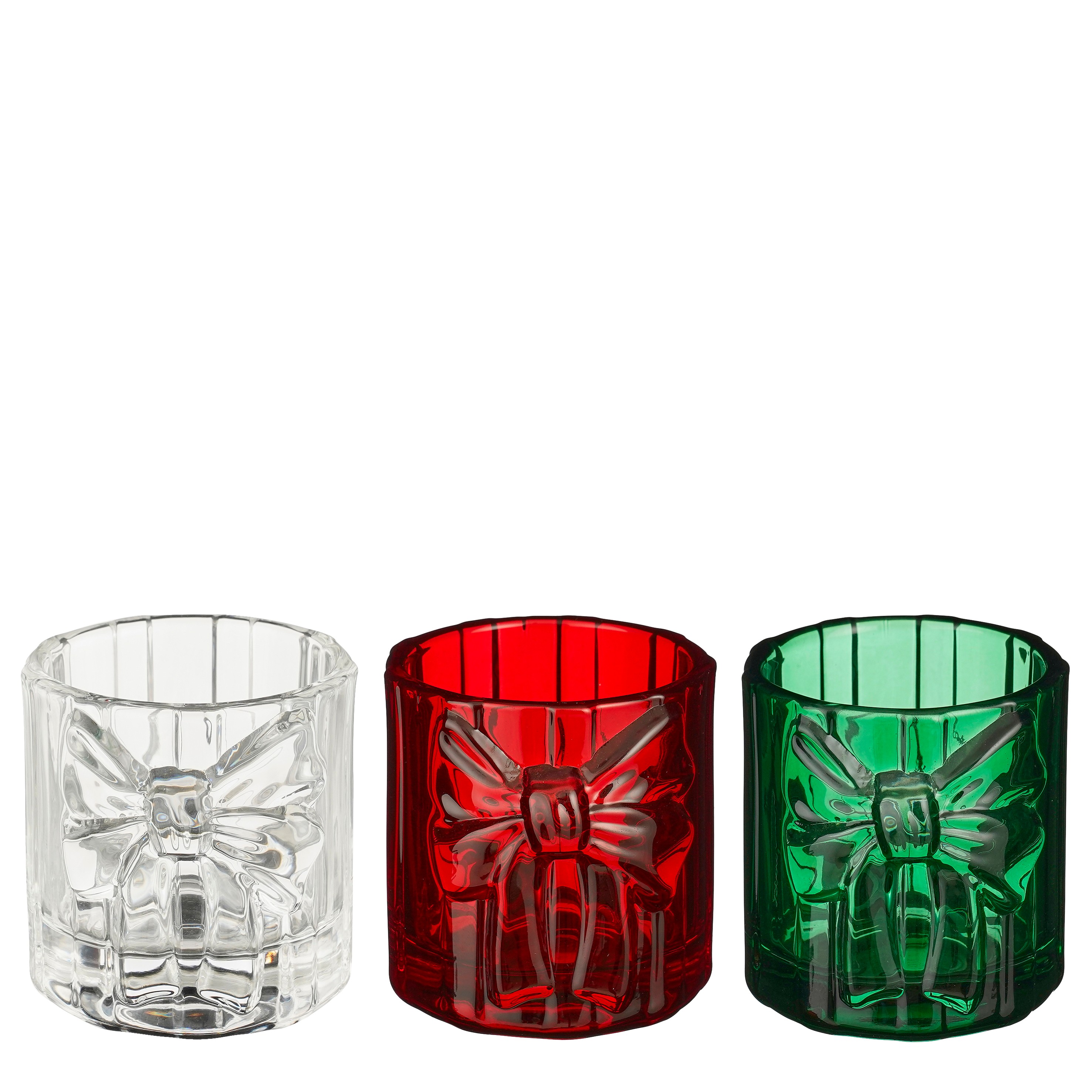 Mica Theelichthouder Geschenklint 8.5x8 cm - Glas - assorti - prijs per stuk