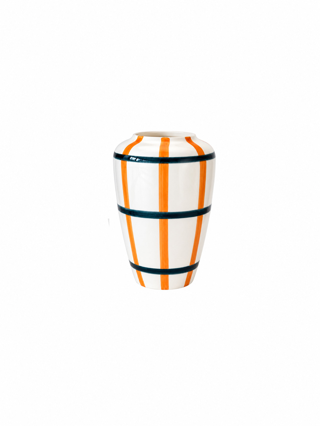 Val Pottery Foolish Vaas Funky Flower XL Carreaux 9x25 cm - Orange/Jeans Blue - Handgemaakt Keramiek