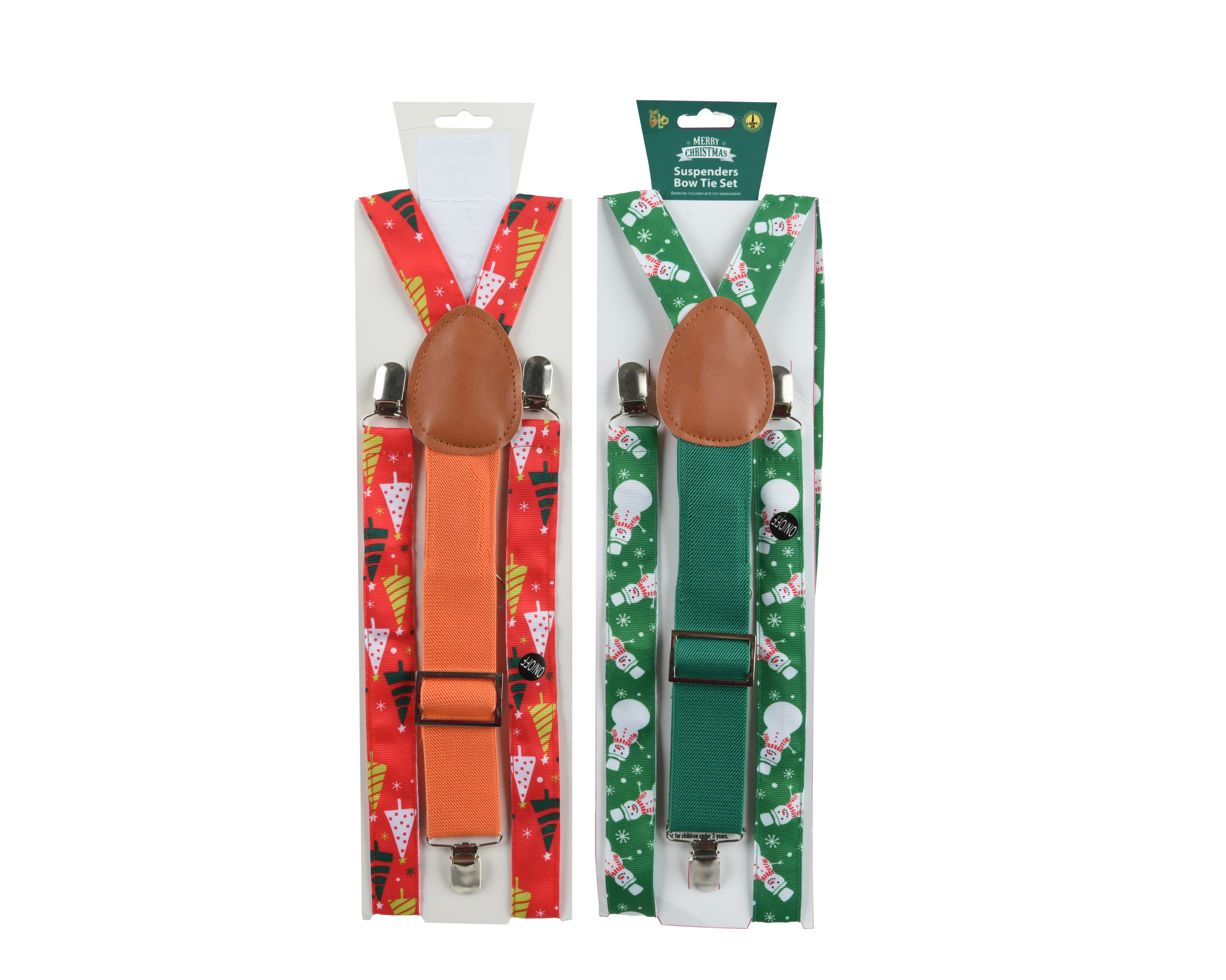 Bretellen Kerst LED met Kerstboom/Sneeuwman - met Batterijen (incl.) - assorti - prijs per stuk