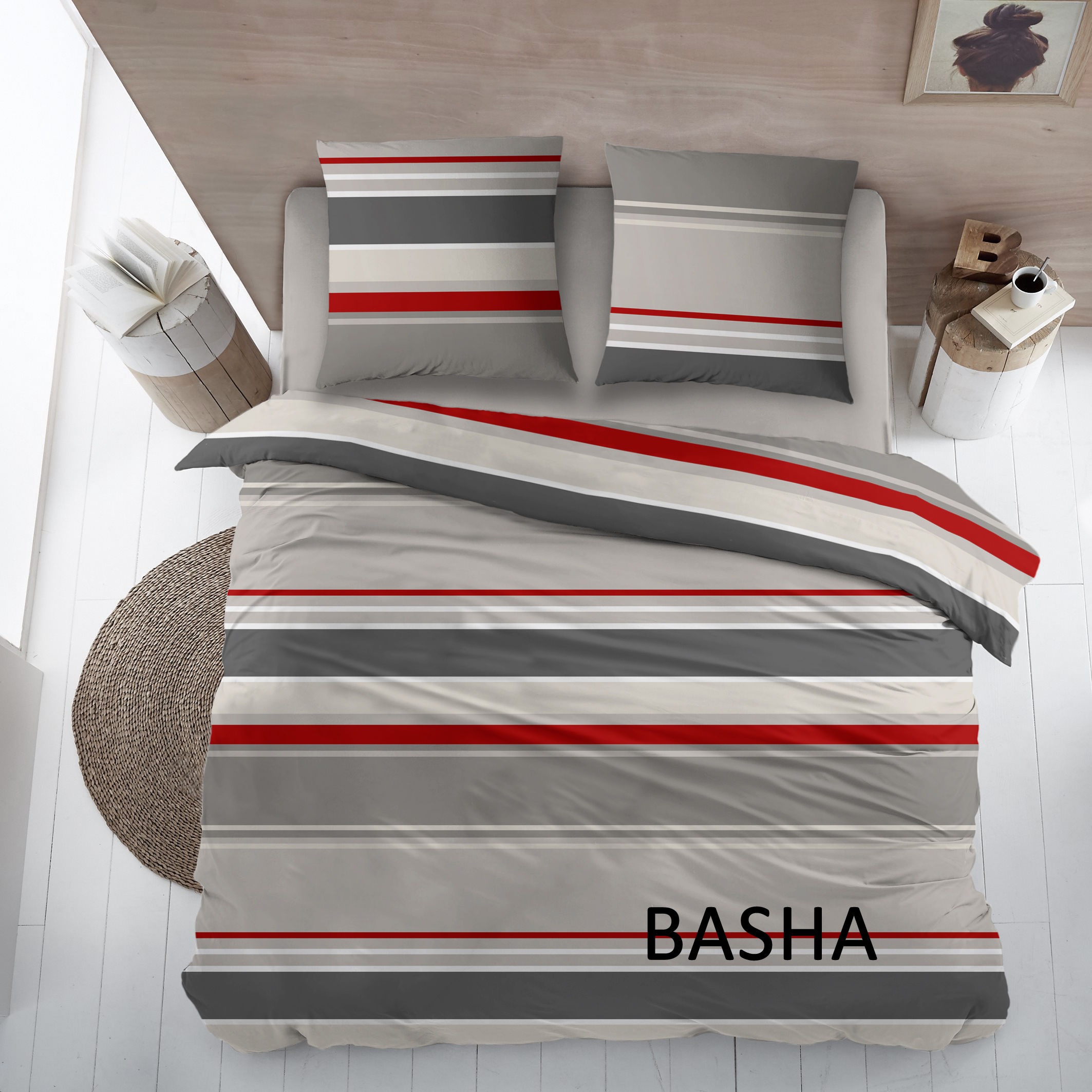 Cottons Dekbedovertrekset Basha 270x220 cm Katoen Rood - Grijs