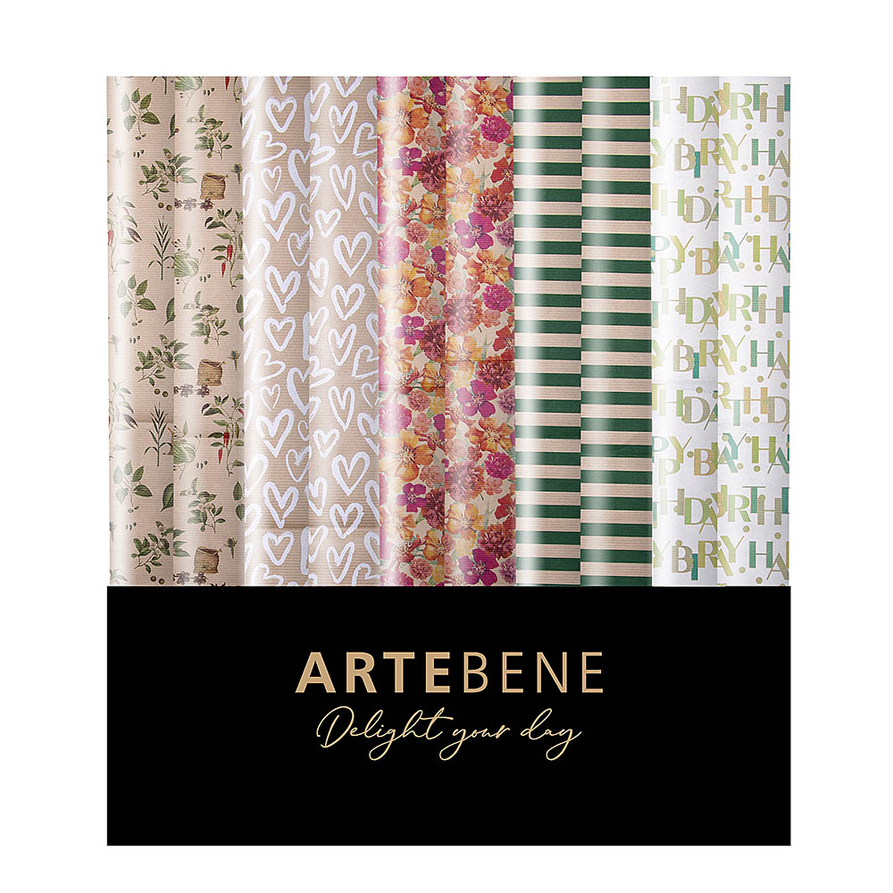 Artebene Geschenkpapier 70x300 cm Bloemen-Takjes-Hartjes-Verjaardag