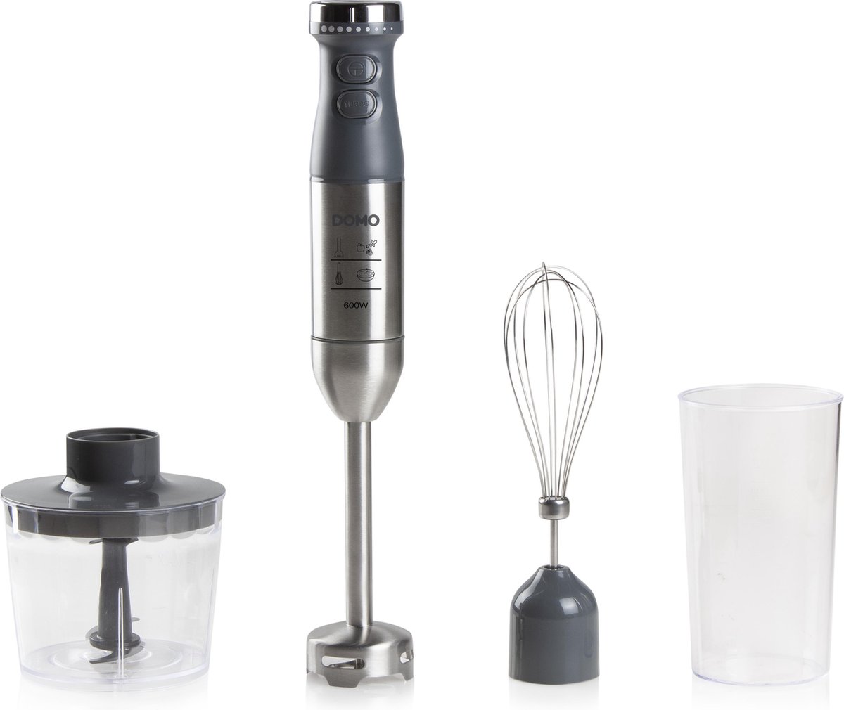 Domo DO9226m, Staafmixerset 600 W., inox soepstaaf, klopper, hakmolen, maatbeker, variabele snelheid