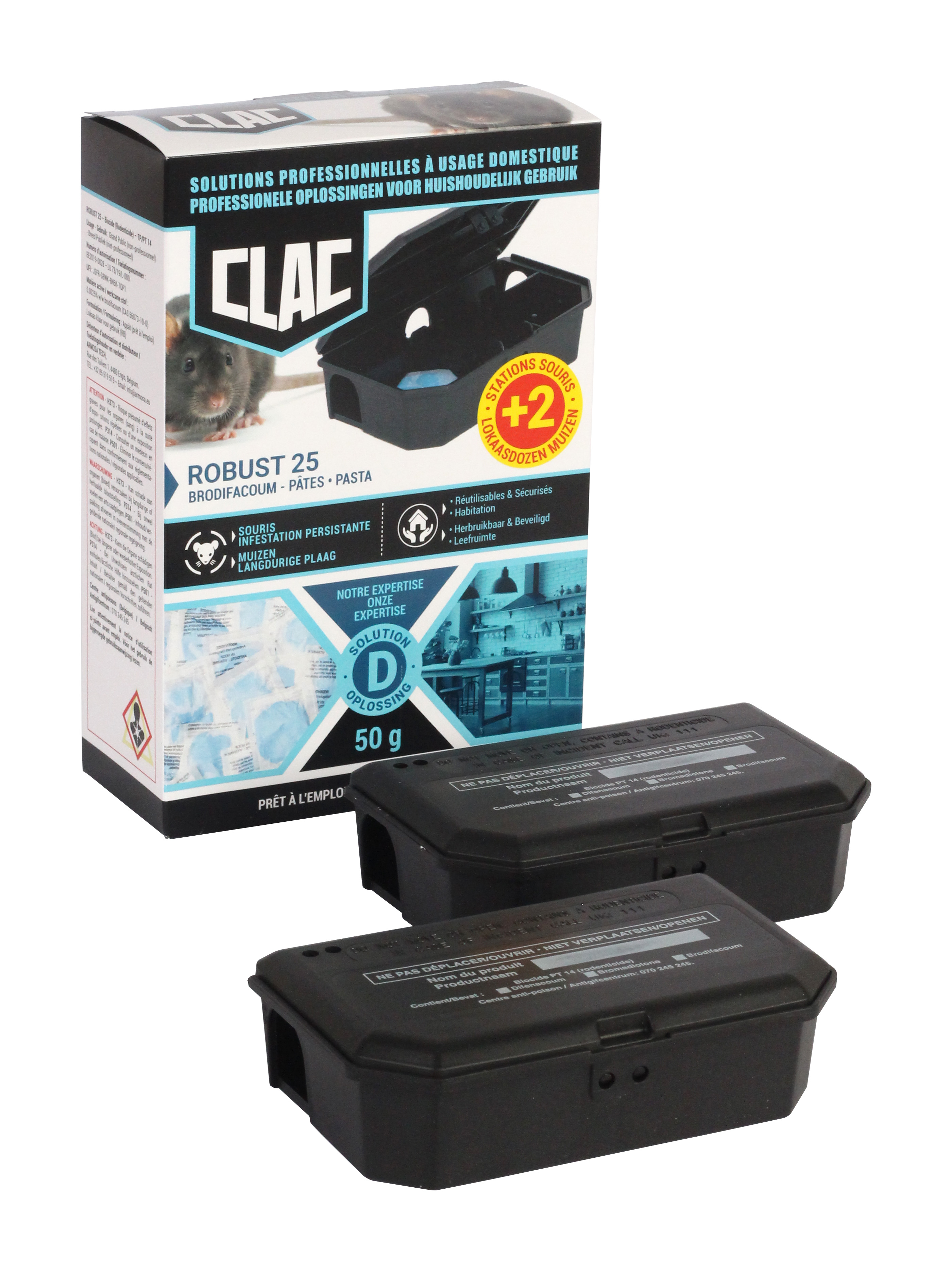 CLAC Robust Pastalokaas 50 g (2x 25 g) tegen Ratten en Muizen + 2 Lokdozen