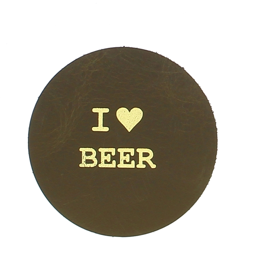 Enjoy Your Drink Glasonderzetter Leder Rond - Grey/Gold Beer