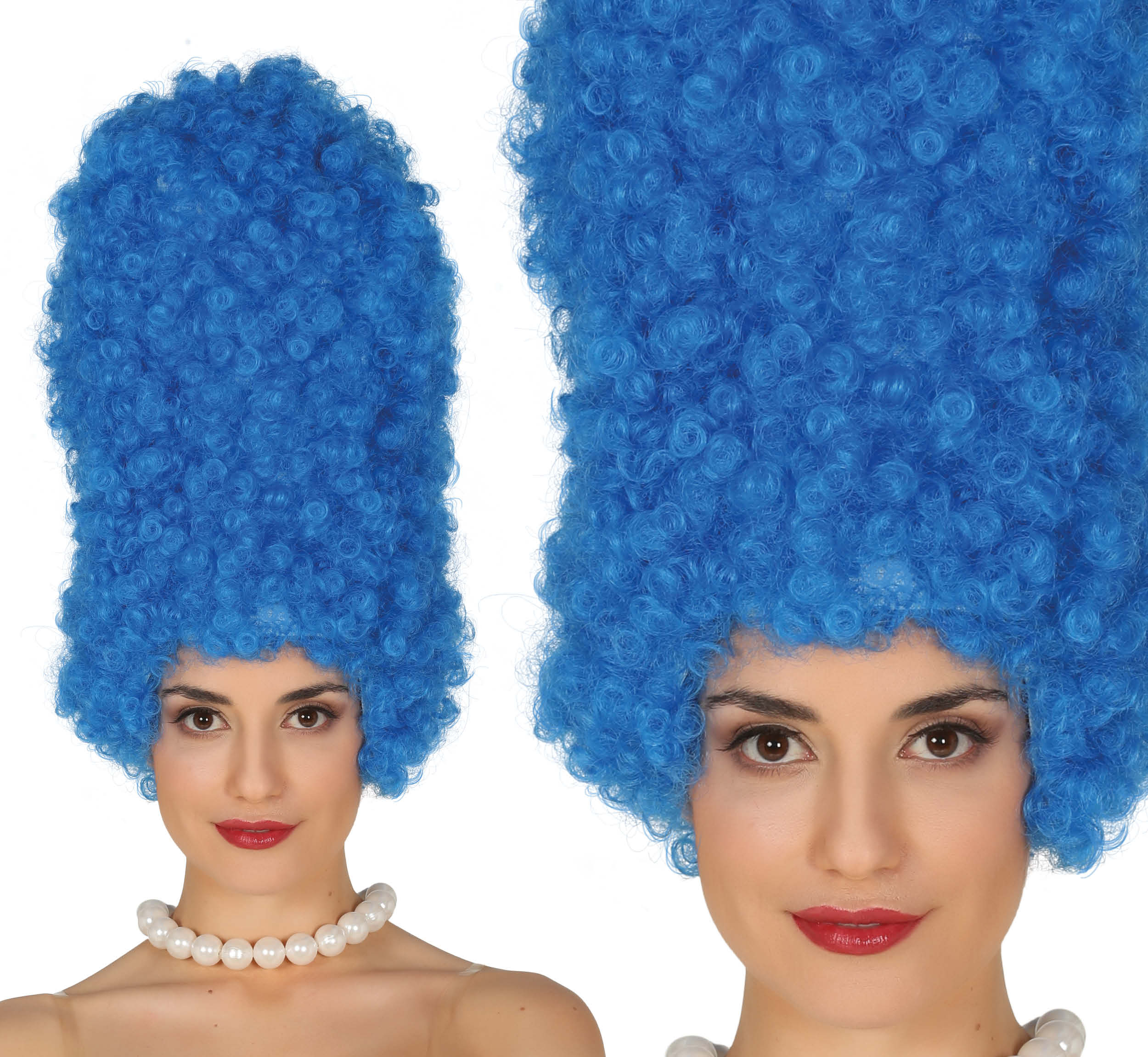 Pruik Blue Curly 40cm