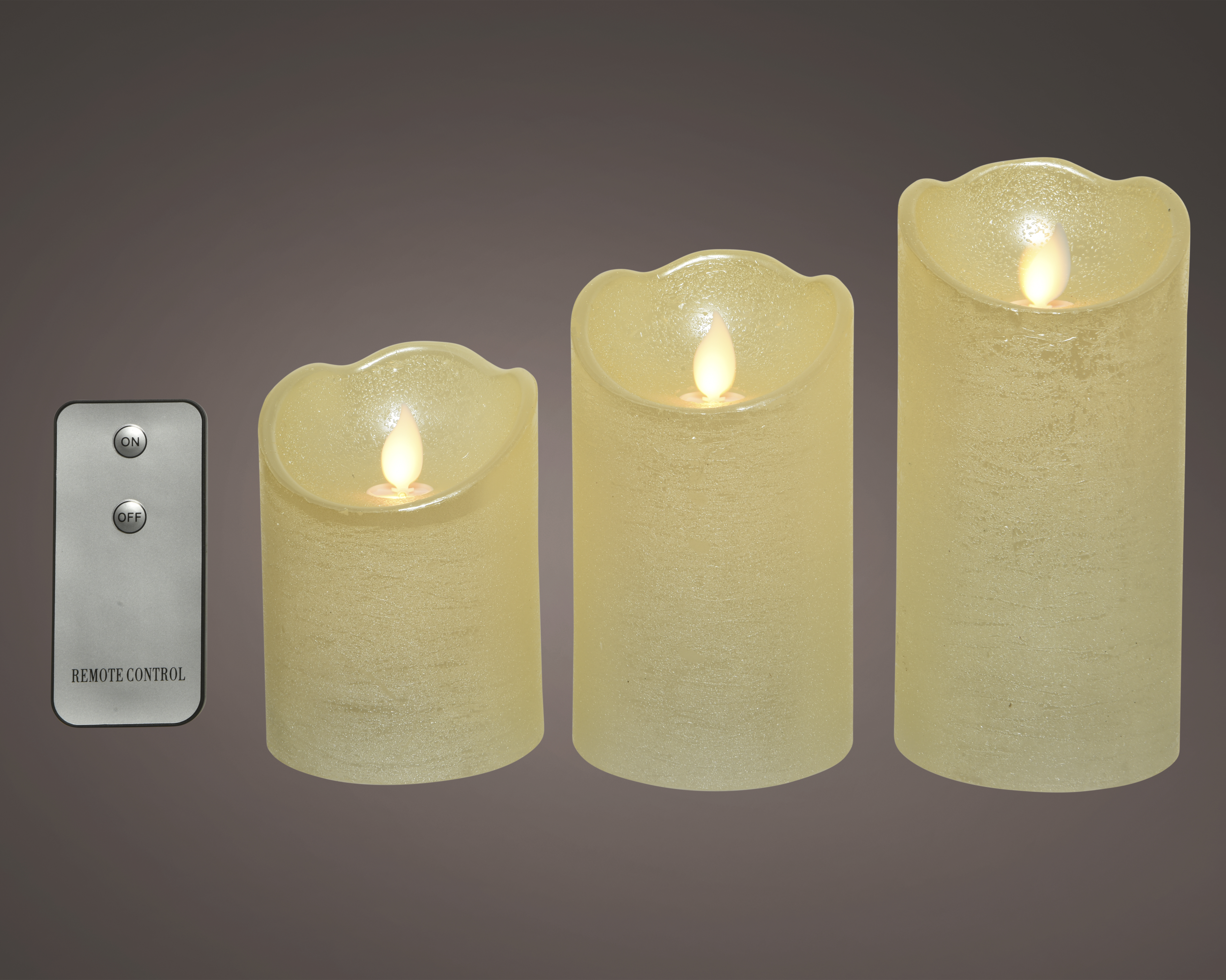 Kaars met LED Vlam 3 stuks Rustic Creme diameter 7.5 cm - Warm Wit