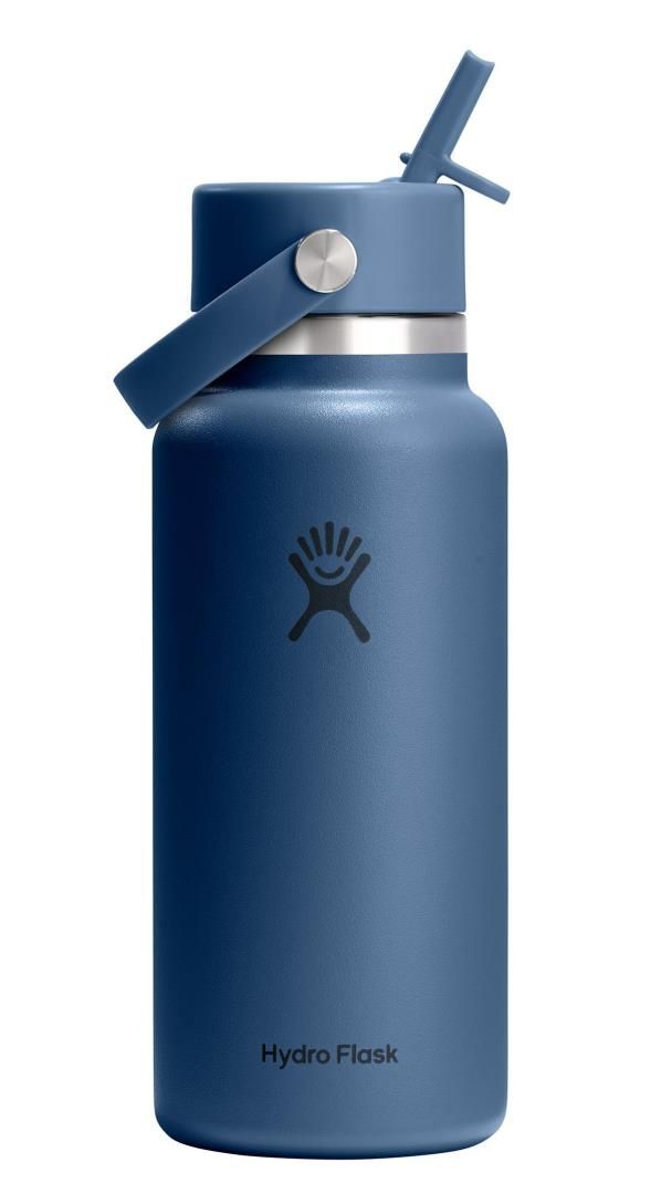 Hydro Flask Isoleerfles Standard Mouth Harbor Blue 946ml met Rietjesdeksel - RVS - Dubbelwandig - 9x27 cm