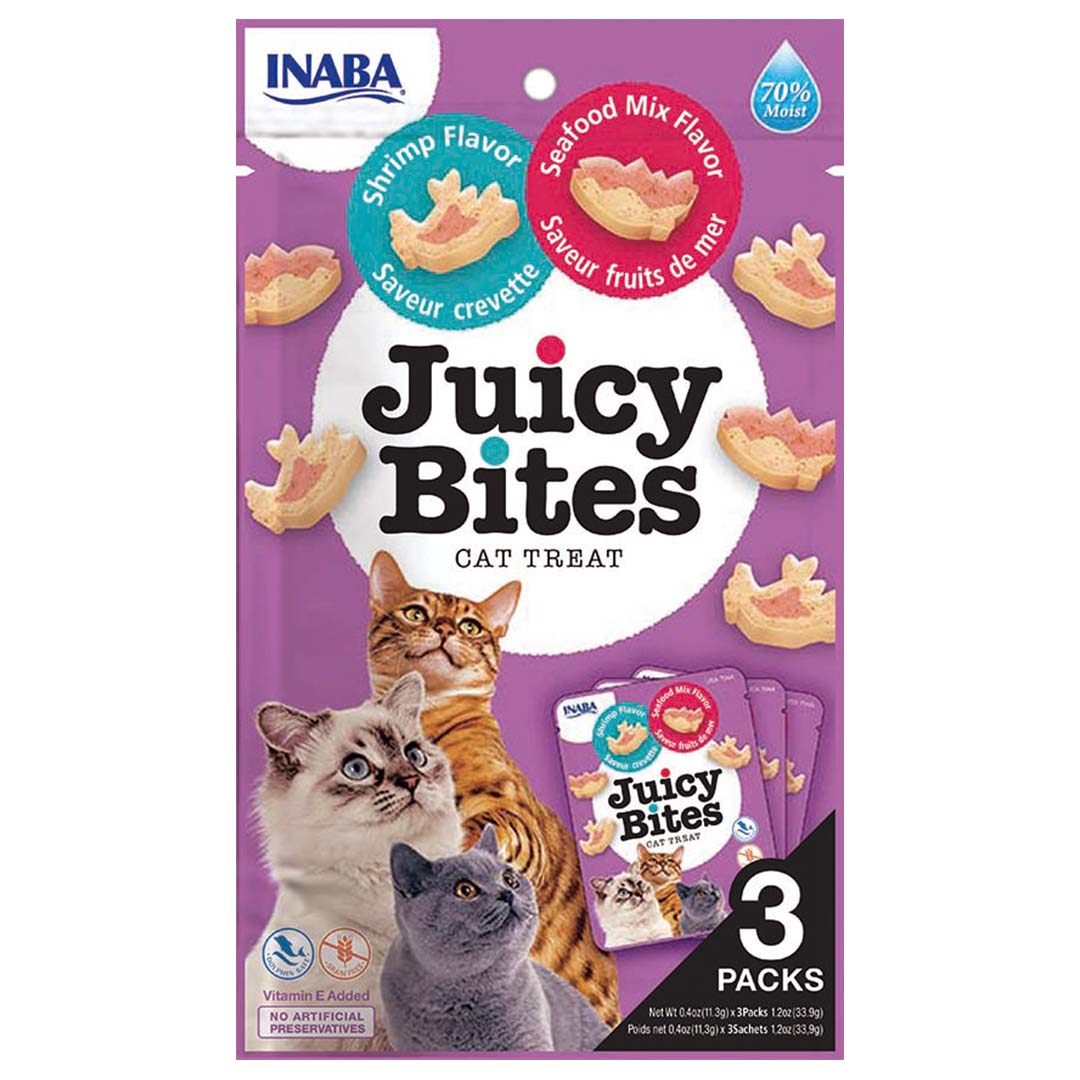 Inaba Juicy Bites Kattensnack Garnaal & Zeevruchten 3x 11.3 g