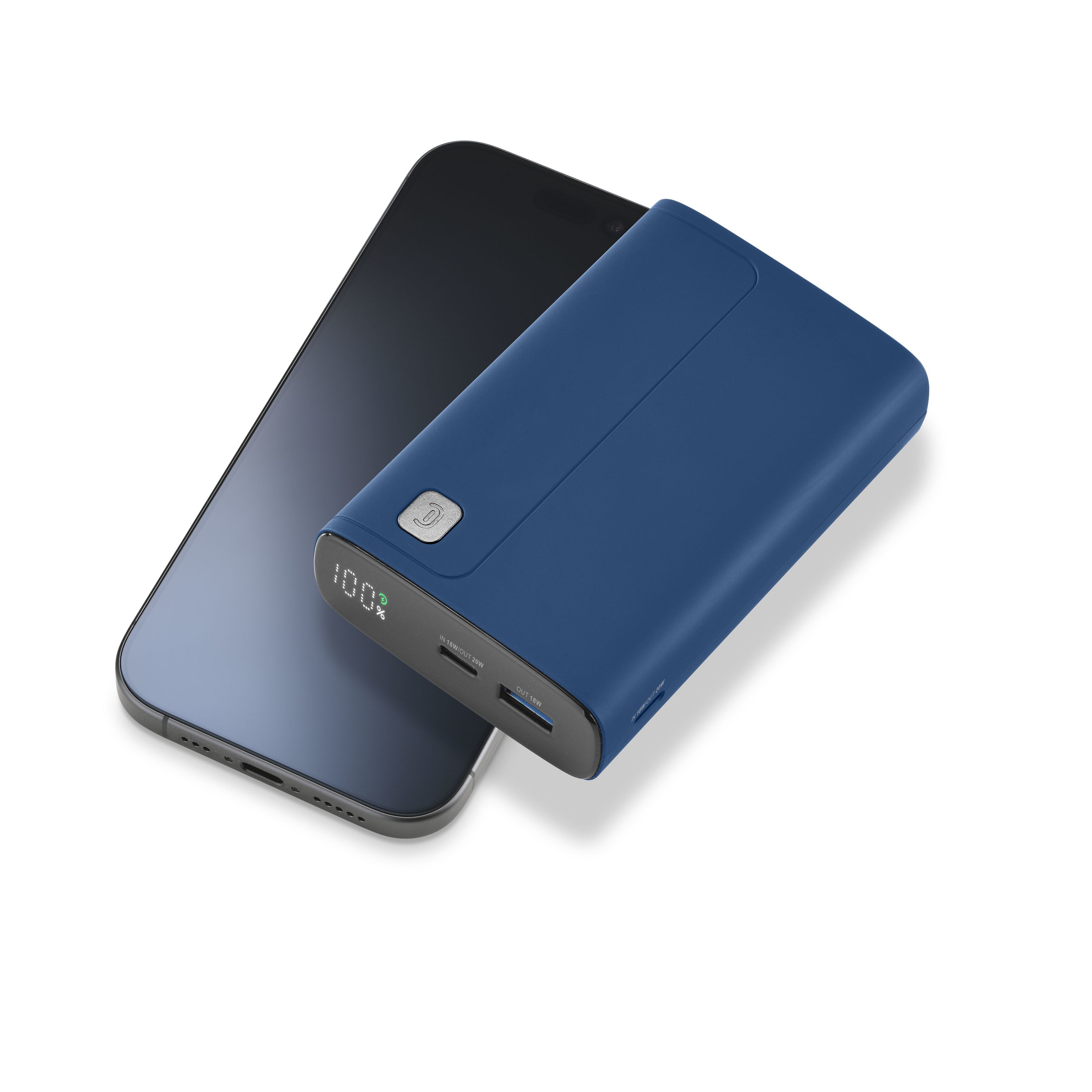 Cellularline Powerbank Draagbare Lader Elite, 20.000mAh - USB-C input 18W, USB-C output 20W PD, USB-A Blauw