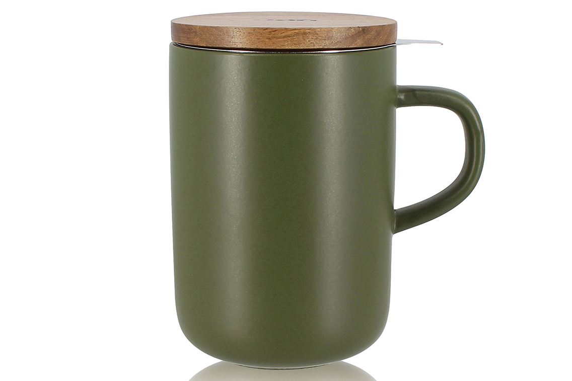 OGO Theemok Khaki 500ml met Inzet en Acacia Deksel