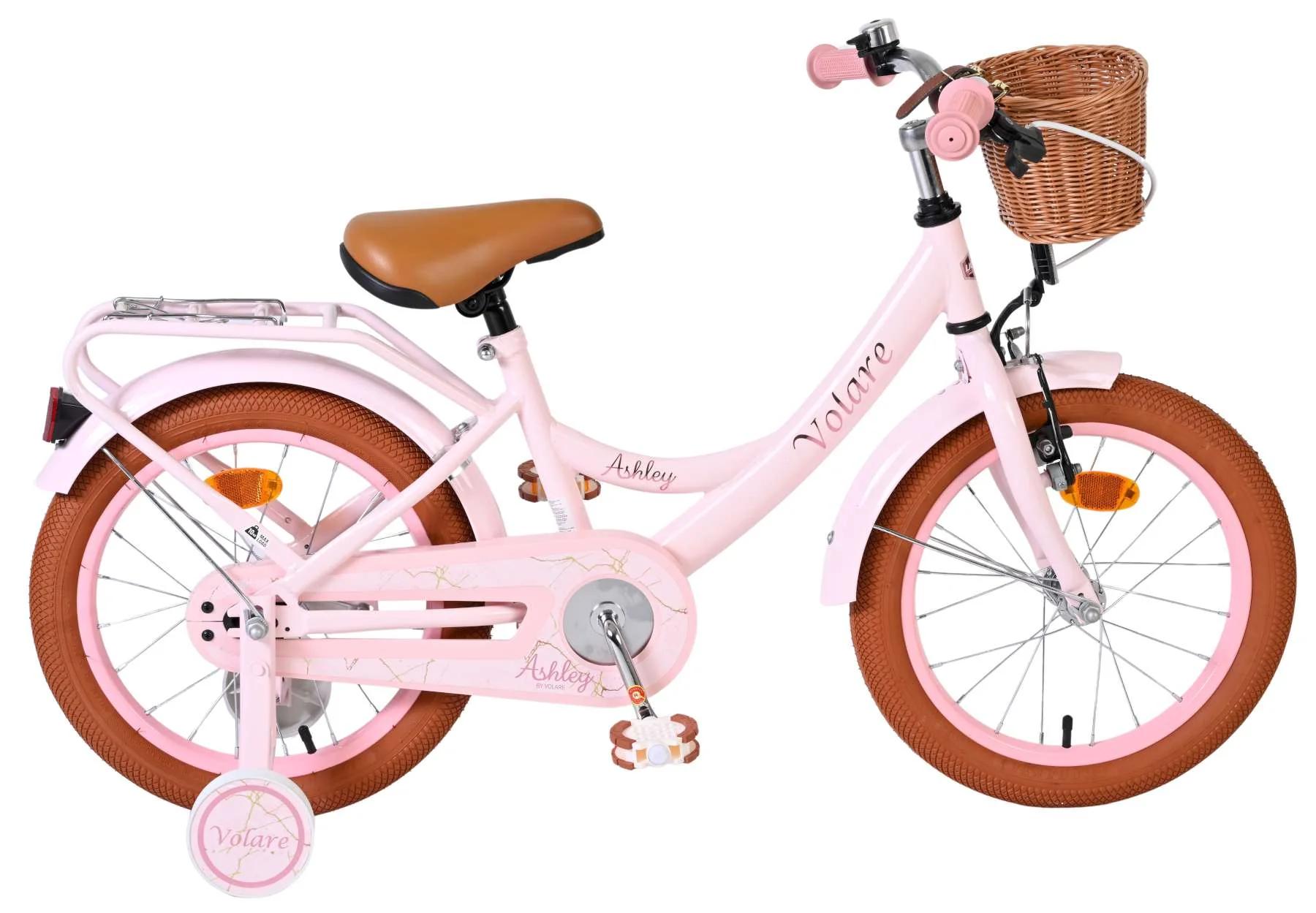 Volare Ashley Kinderfiets Roze Handrem+Terugtraprem met Mandje 16 inch