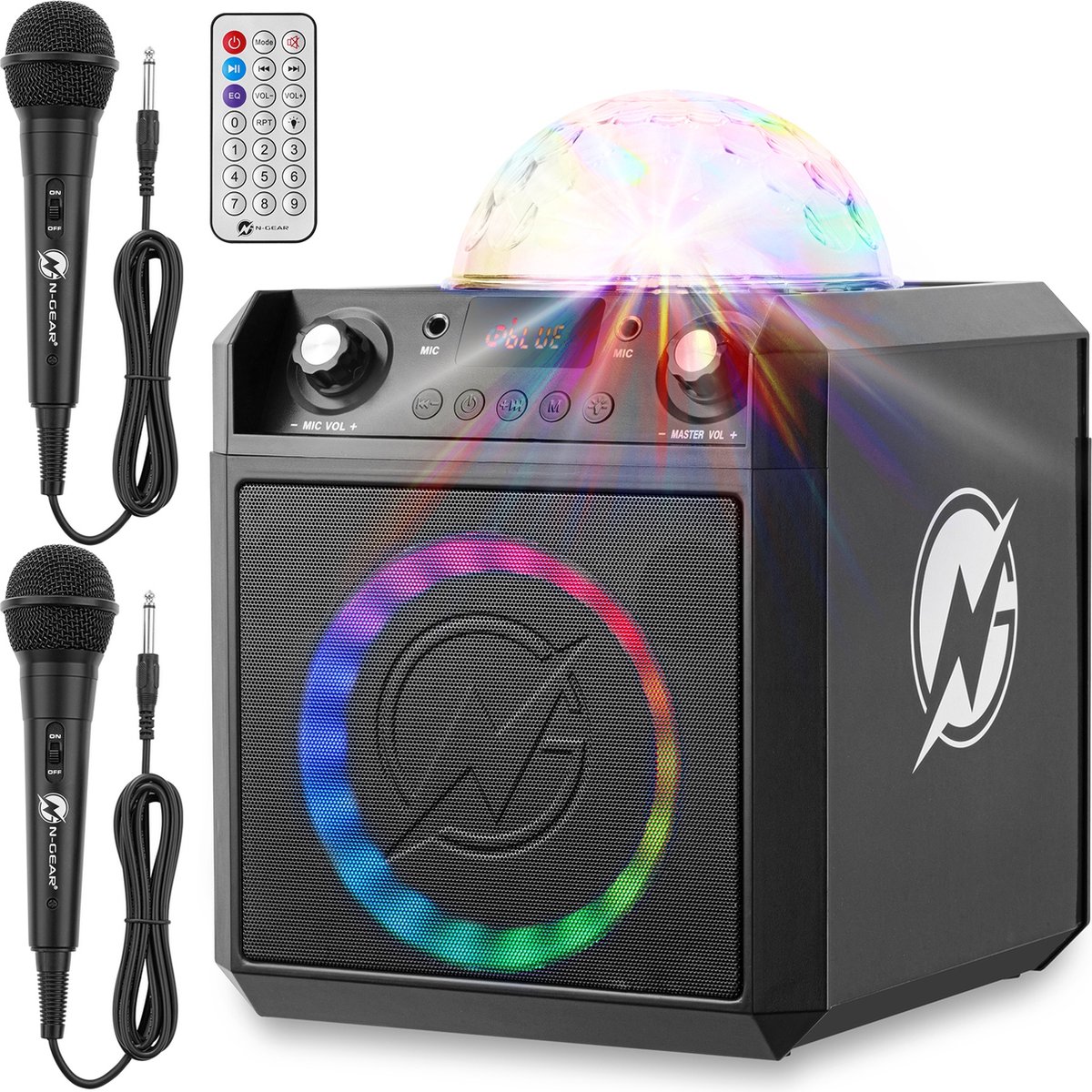 N-GEAR Block Party 602 Bluetooth Speaker-Karaoke set 2 Microfoons met Verlichting Space Grey