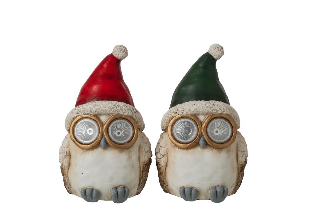 J-Line Uil met Kerstmuts 19.5x17x31.5 cm - assorti - prijs per stuk