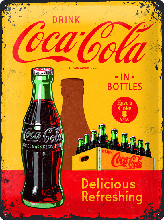 Nostalgic Art Tinnen Bord 30x40 cm Coca Cola - 1930/40 Yellow in Bottles