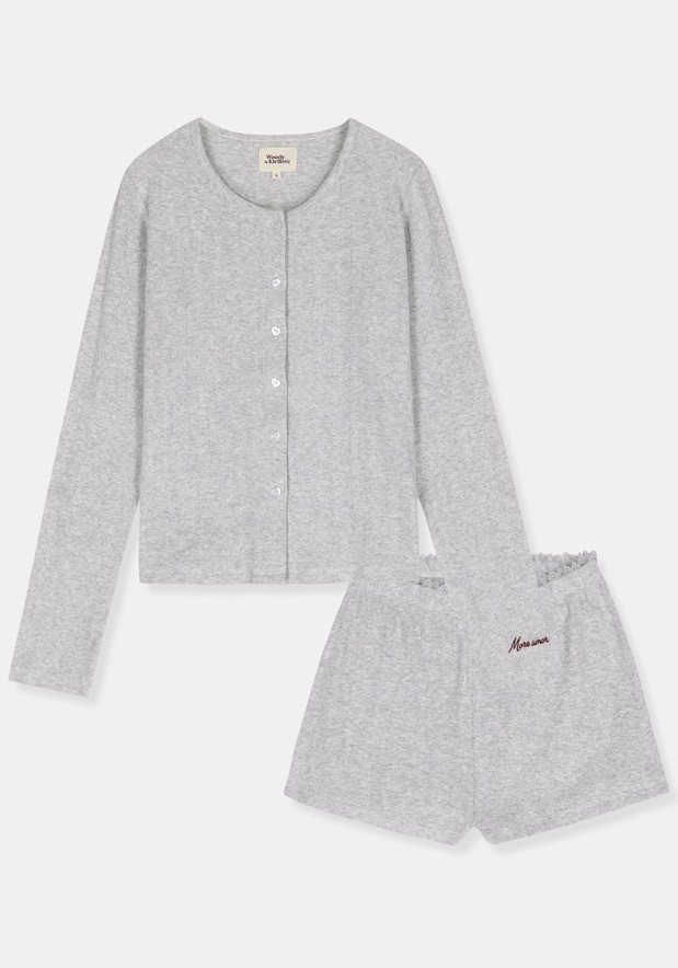 Woody & Kirilove Pyjama Dames Light Grijs Mélange - small