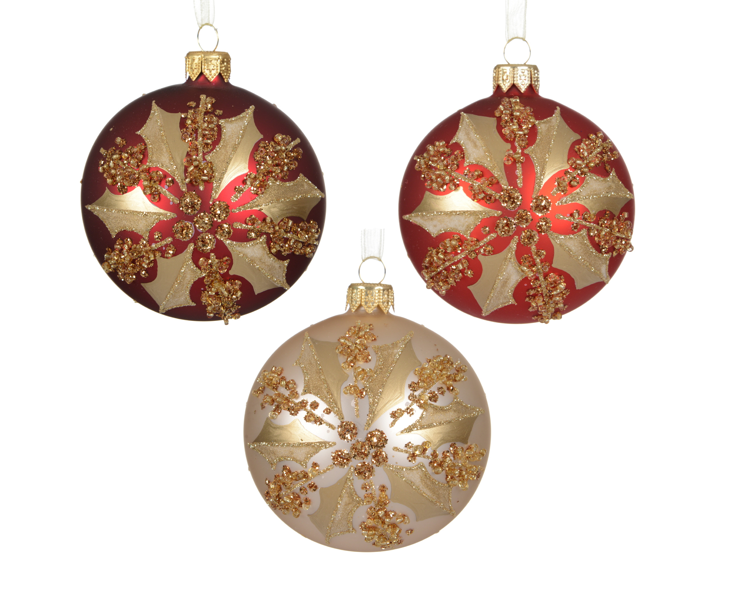 Kerstbal Glas 8cm met Gouden Hulst - Mat - assorti - prijs per stuk