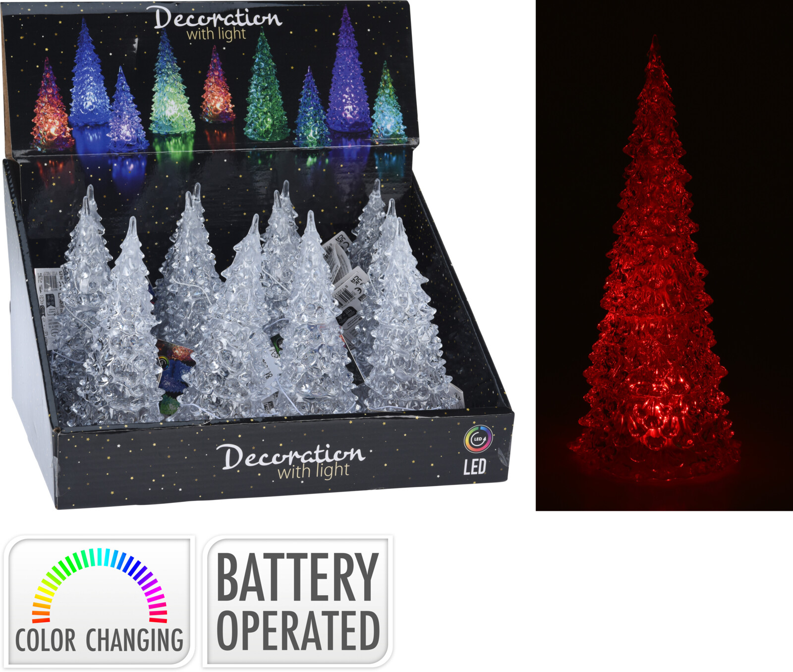 Kerstboom LED Acryl 7x17 cm - Multicolor - op Batterijen (incl.)