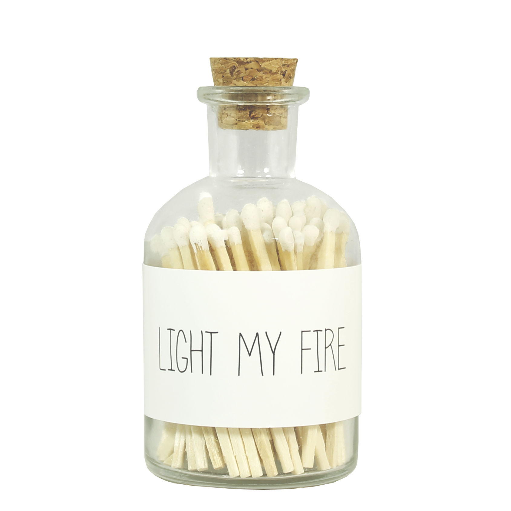 My Flame Lucifers Light My Fire 80 stuks 8cm in Glazen Potje 6x10.5 cm - Wit