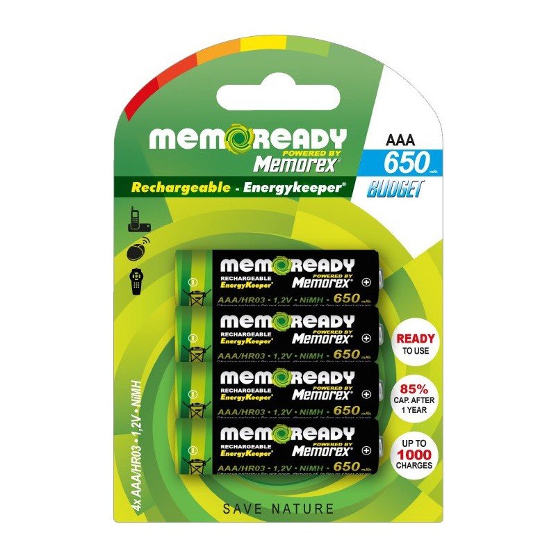 Memorex Herlaadbare Batterij HR03 AAA 650mAh 1.2V NiMH - 4 stuks