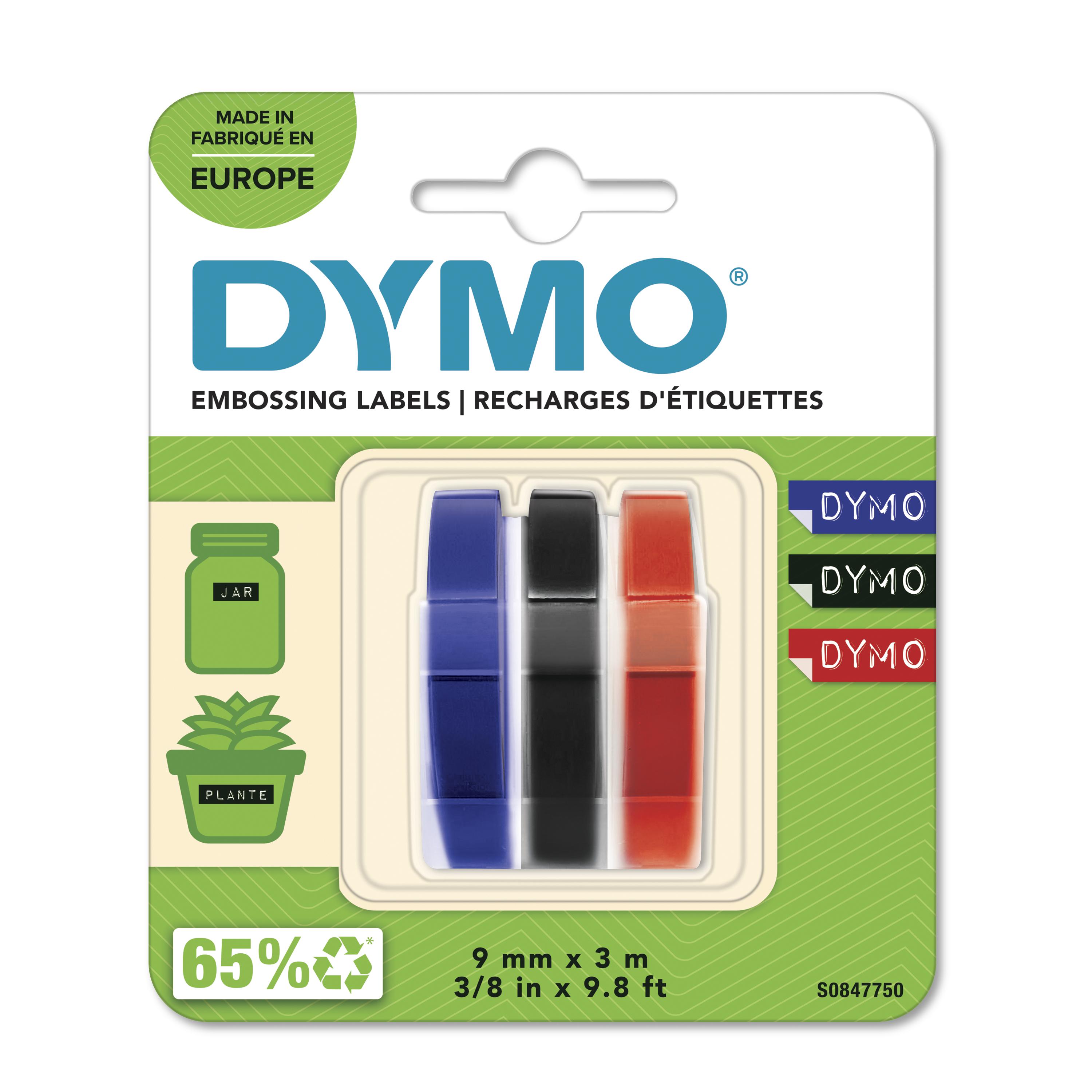 DYMO Tape 3-pack voor Junior/Omega/ Relieflettertape - 3x 9mmx3m Assorti - Prijs per Stuk